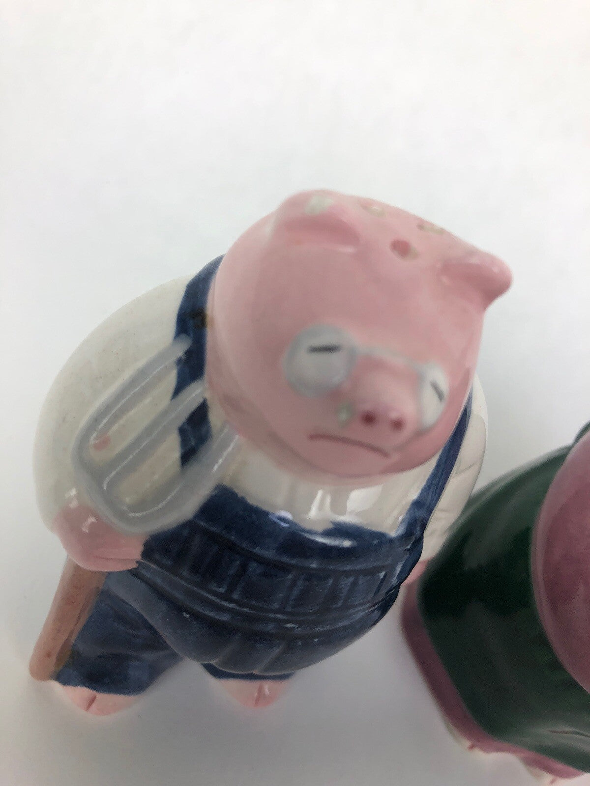 Vintage Farmer Salt and Pepper Shakers - Pigs Pig - American Gothic Portrait