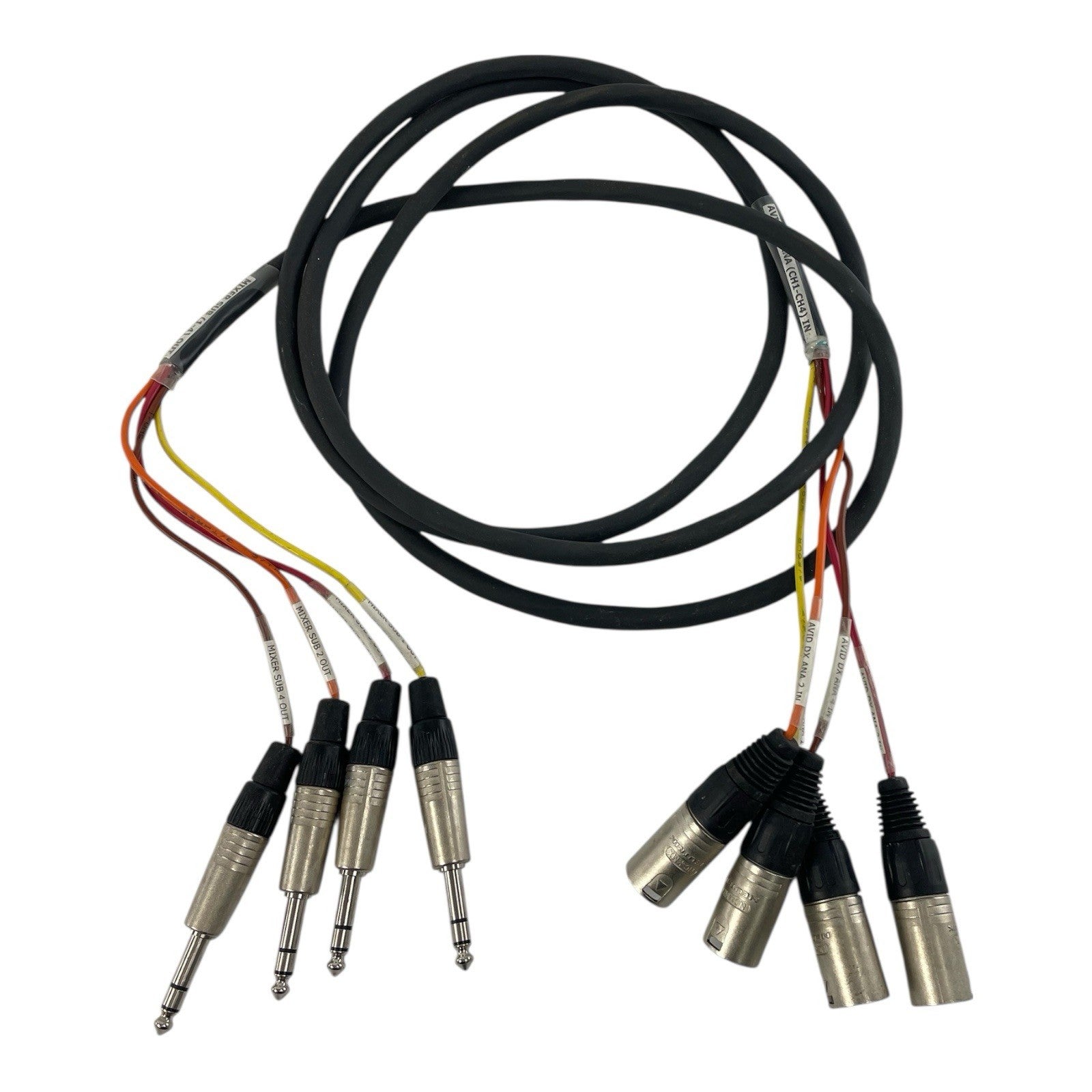 Belden 4 Channel Male 1/4" Phone to 3-Pin Neutrik XLR MALE Snake Cable 9'