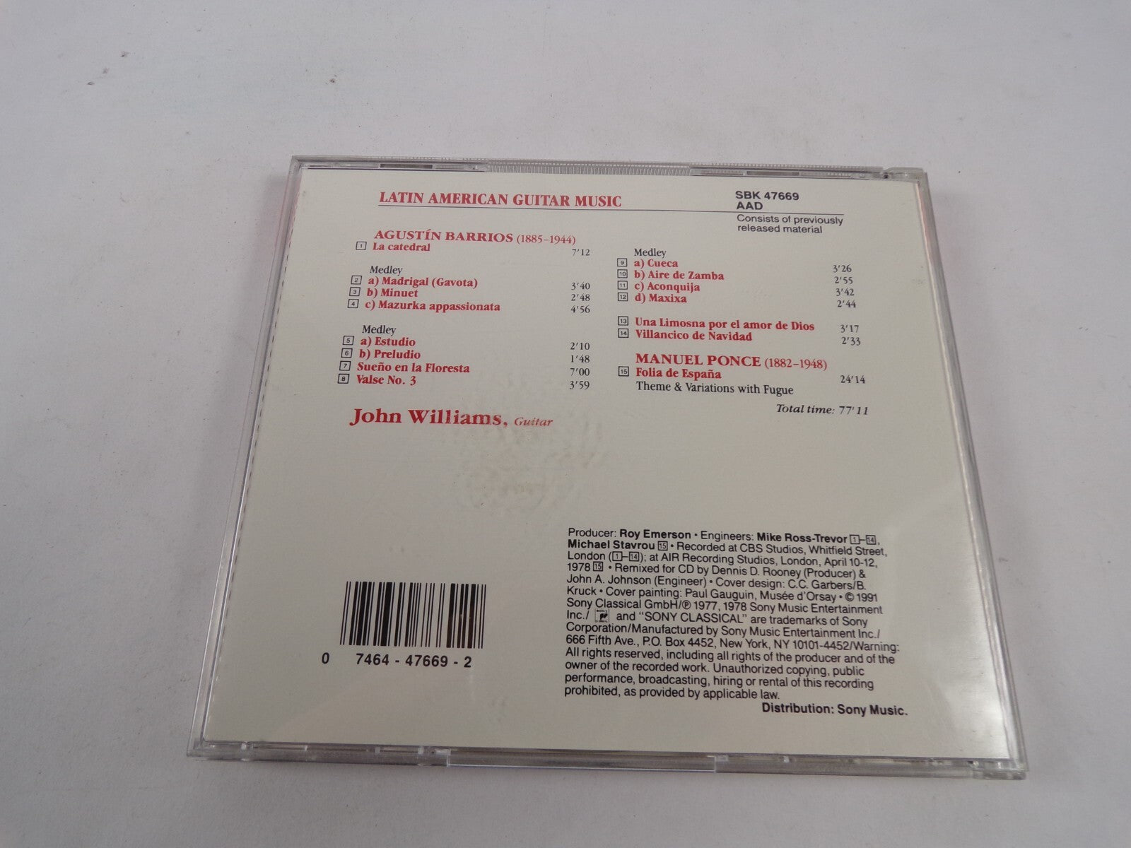 Latin American Guitar Music By Barrios & Ponce John WilliamsCD#44