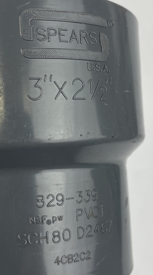 Lasco / Spears 829-339 3 X 2-1/2 PVC Reducing Coupling SOC SCH80 - NEW