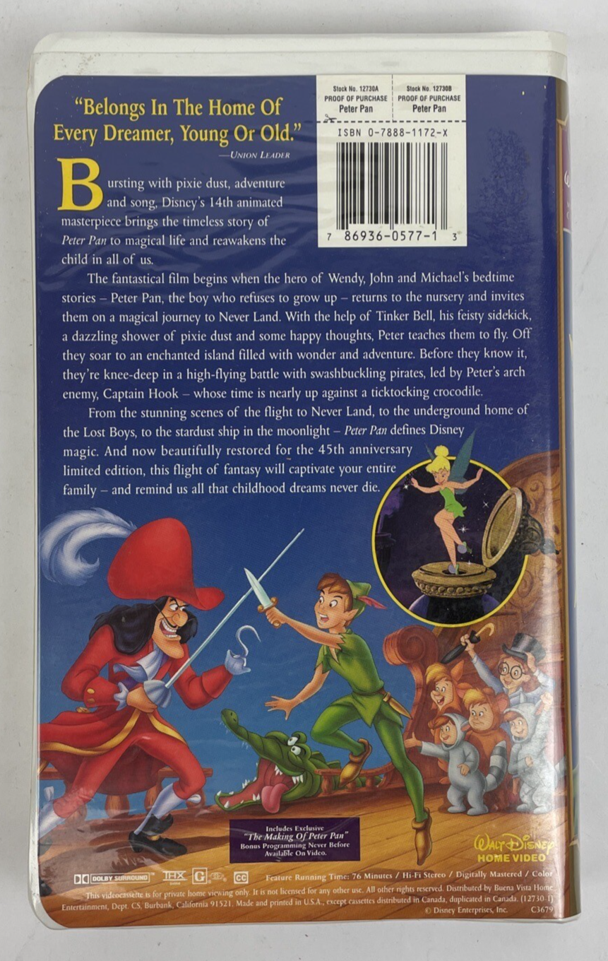 Disney VHS Lot Of 4 x VHS  Vintage Peter Pan Cinderella Snow White Alice Wonder