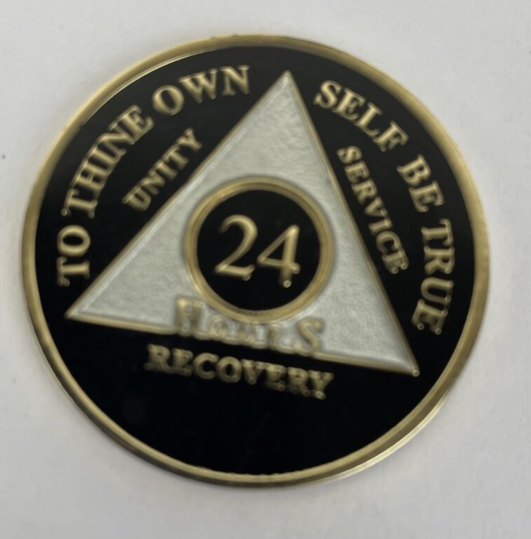 Alcoholics Anonymous 24 Hrs + 1 Year Bill W Dr Bob Recovery Coin Medallion AA