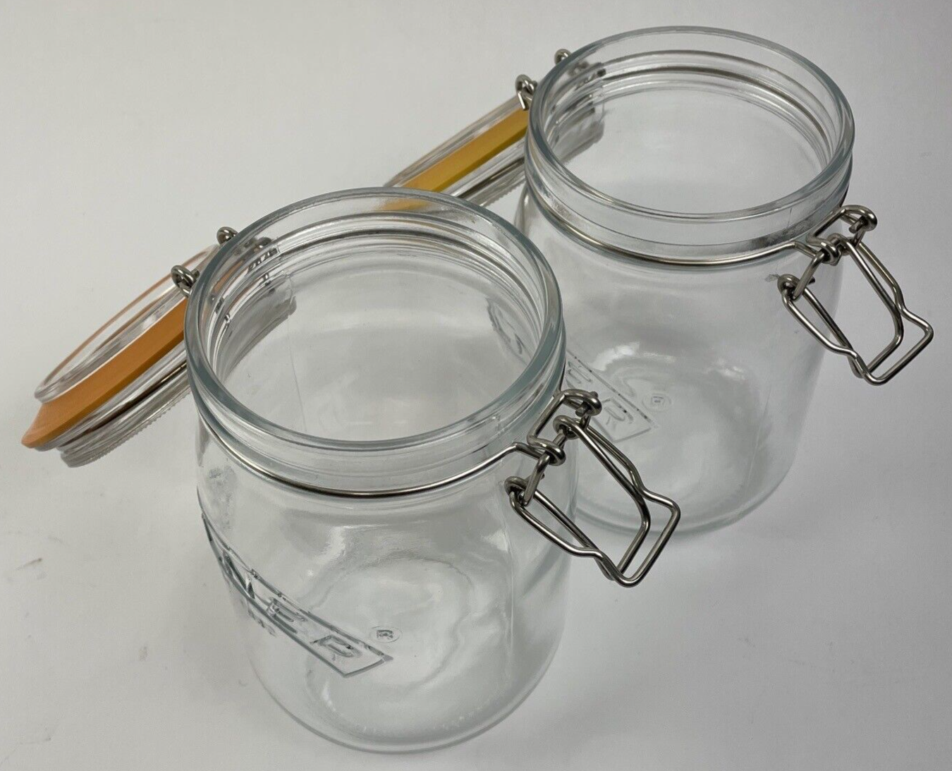 2 x Embossed Kilner  Square Glass Hinged  Canning  Candy Jar Canister Mason Like