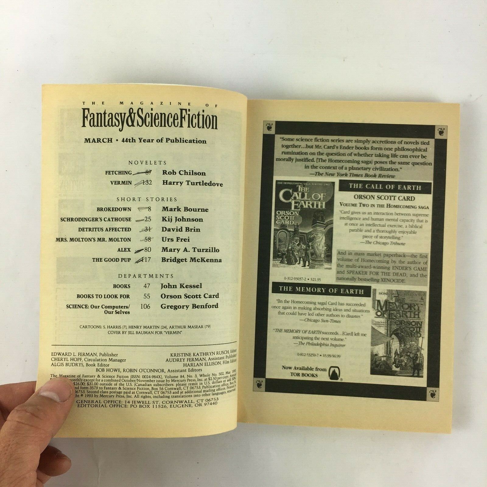 March Fantasy & Science Fiction Magazine Vermin Harry Turtledove Rob Chilson
