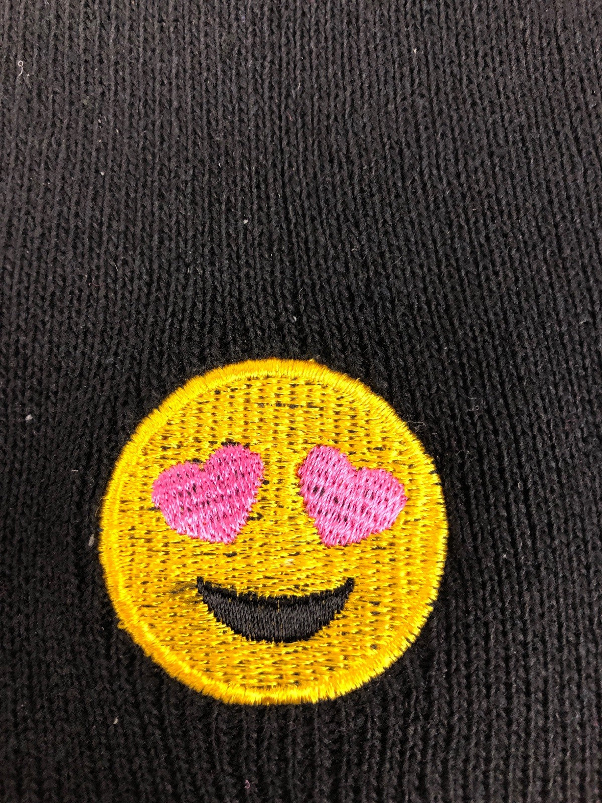 Kids Youth Heart Eyes EMOJI Yellow Heart Graphic Beanie Knit Hat Embroidered