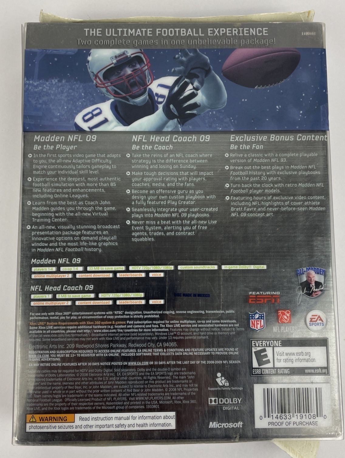 Madden XX Years 1989-2009 Collector's Edition Xbox 360 Head Coach 09 Complete