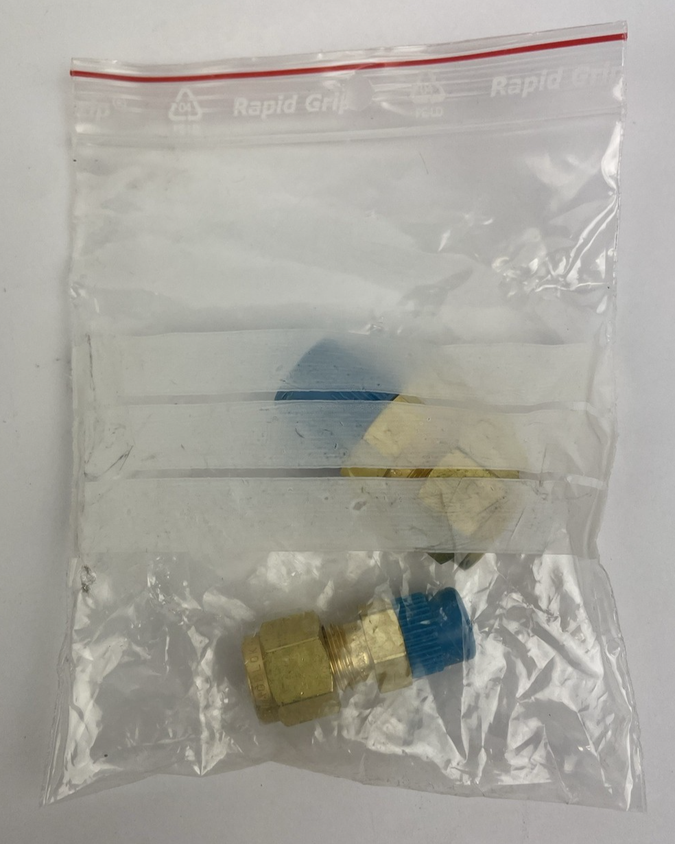 Two Swagelok B-600-6 brass tube unions for 3/8 inch OD tubing industrial fluid fitting connectors