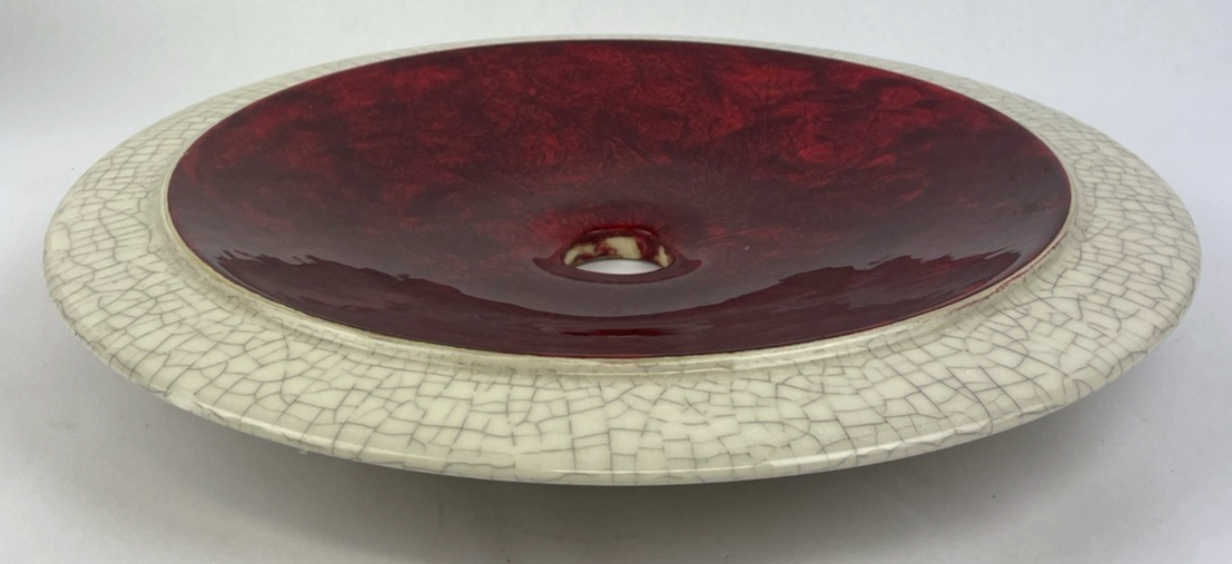 Round Designer Glass Vessel Sink Metallic Red Modern Decor Design OD 14.5"