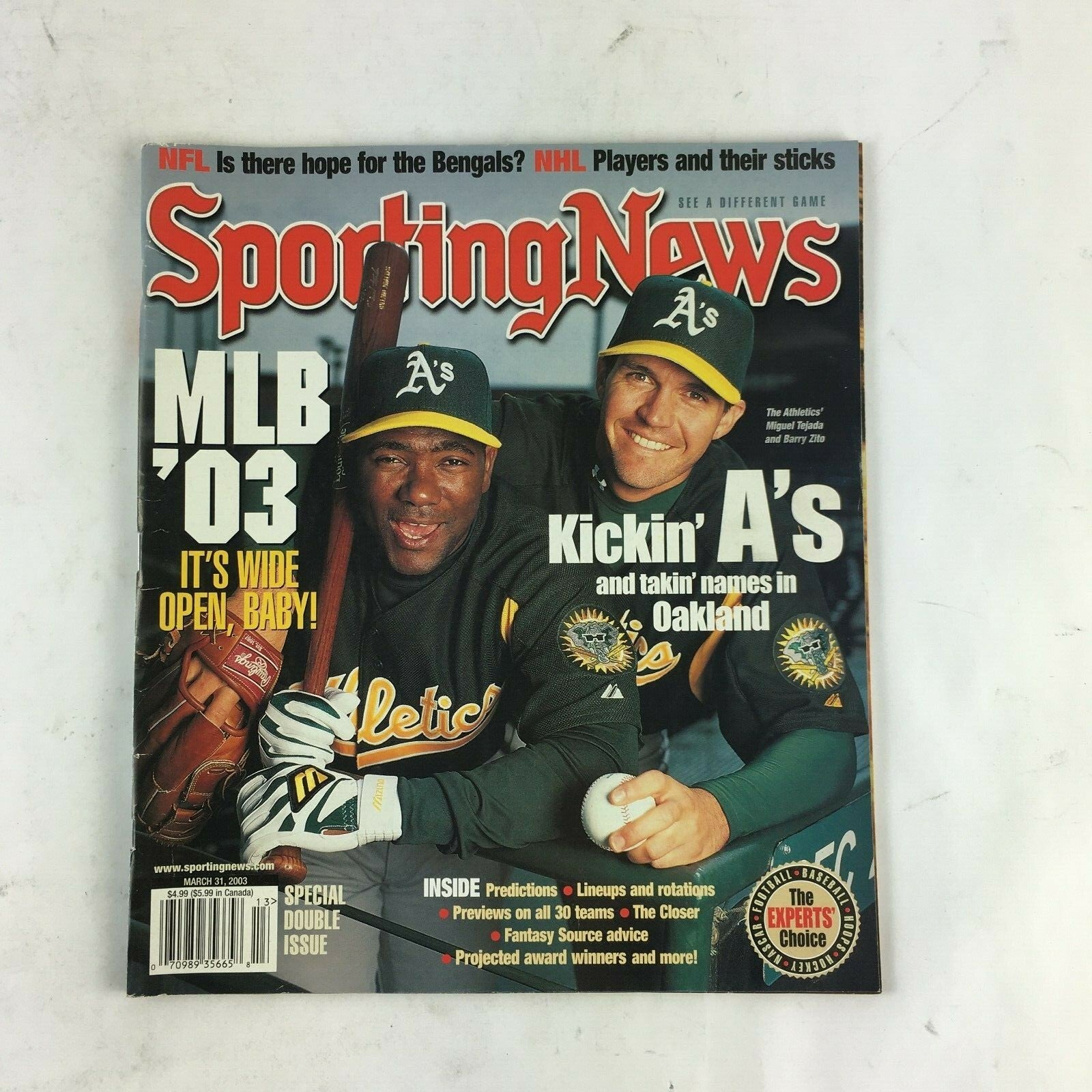 March 2003 Sporting News Magazine MLB 03 Kickin A's Oakland Lineups and Rotation