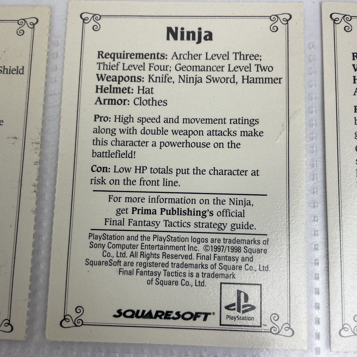 6 x Final Fantasy Tactics Playstation 1 EB Games Squaresoft Promo Trading Cards