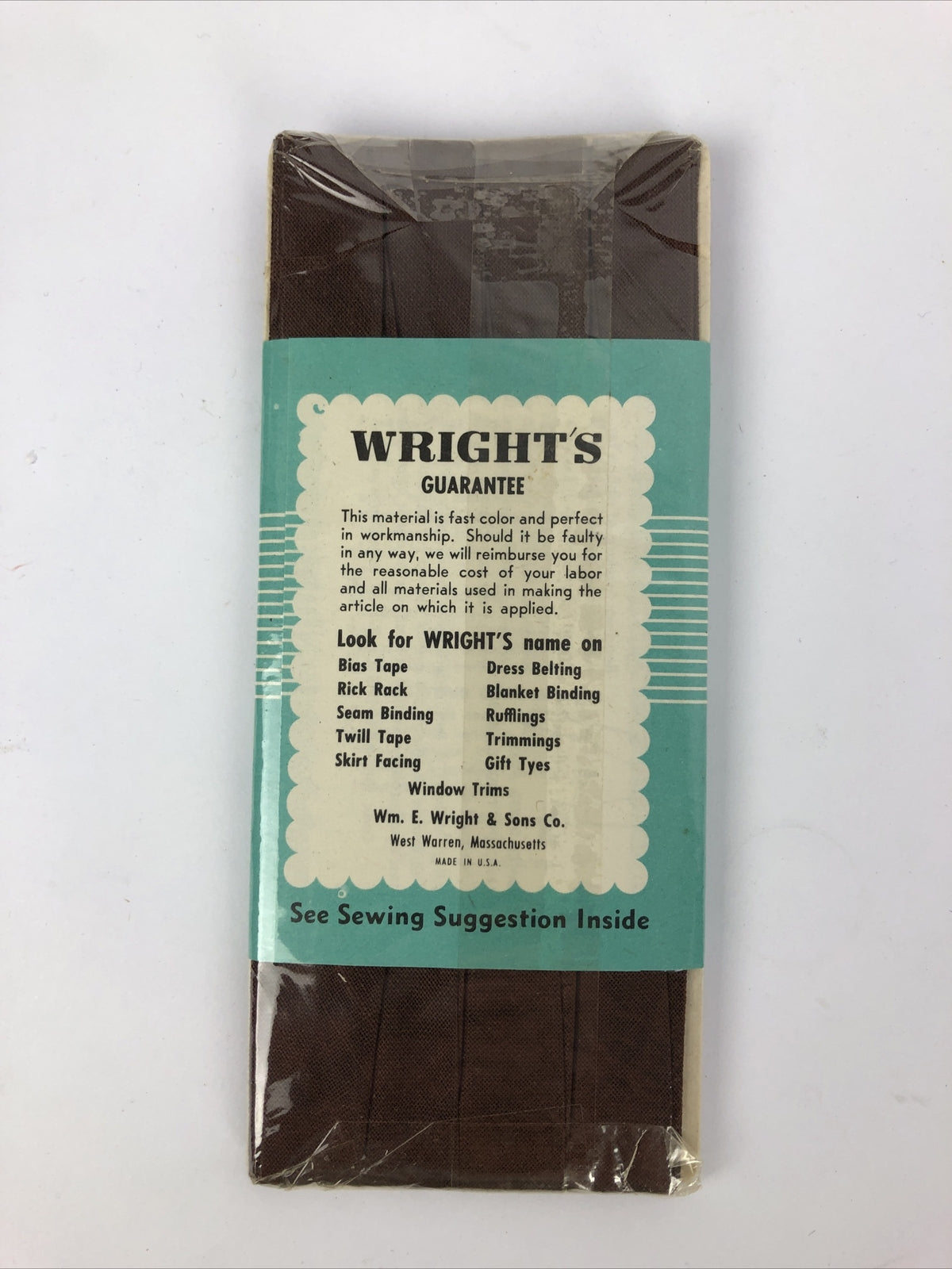 Vintage Wrights Flexicloth Bias Tape #200 Fine Percale Seal Brown, 6 Yds NEW