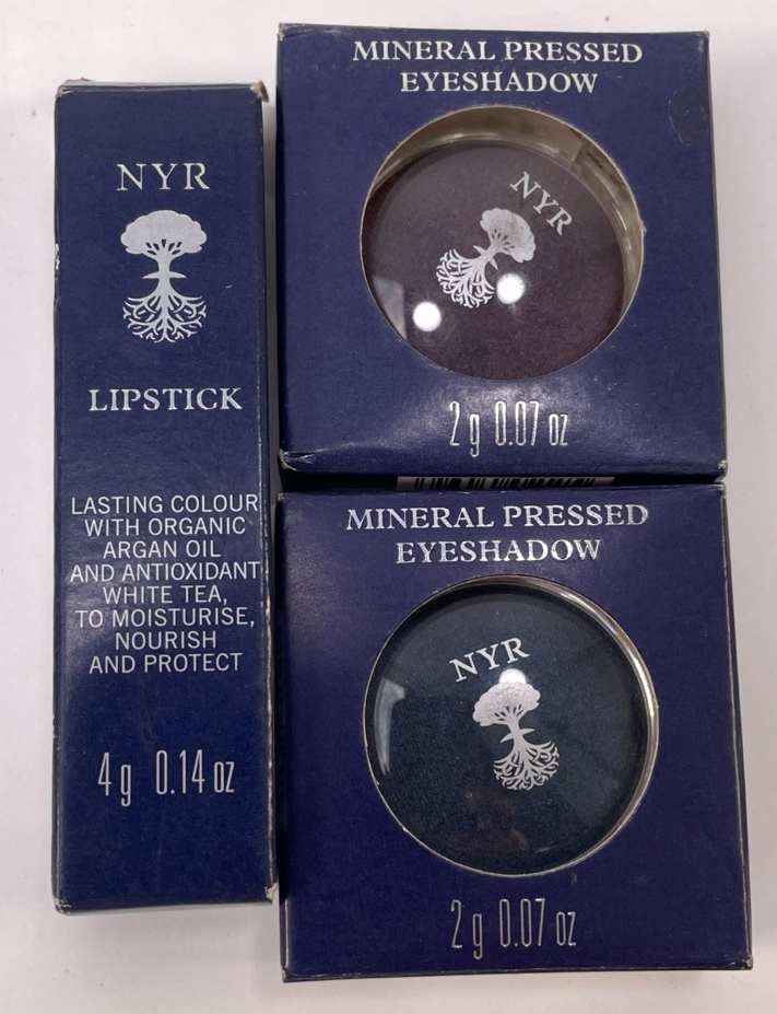 3 Neal's Yard Remedies 2 x Mineral Pressed Eyeshadow and 1 x PLUM Lipstick