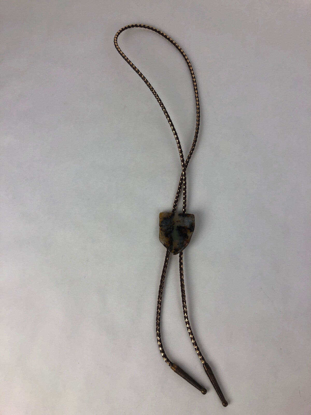 Brown And Gold Leather Agate Polished Stone Bolo Tie Beautiful Piece FSTSHP