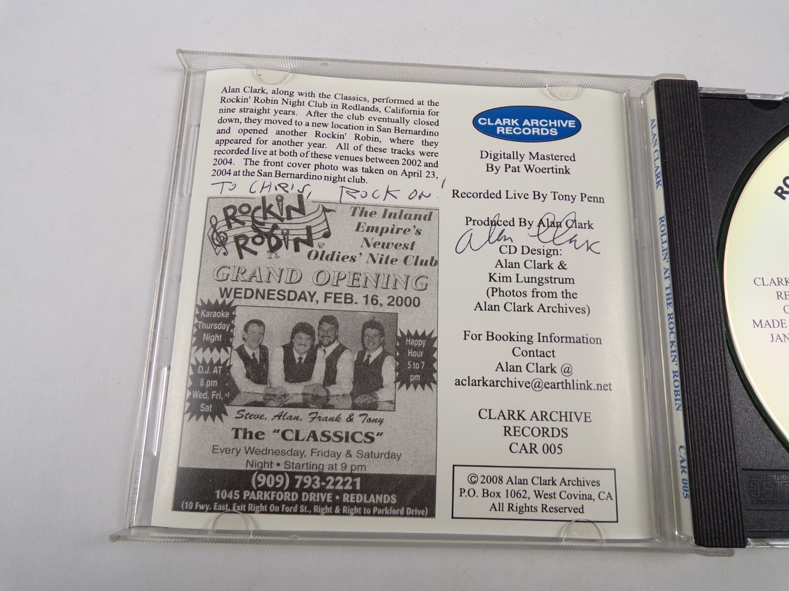 Alan Clark Rollin At The Rockin Robin I Need Your Love Tonight Framed CD#37