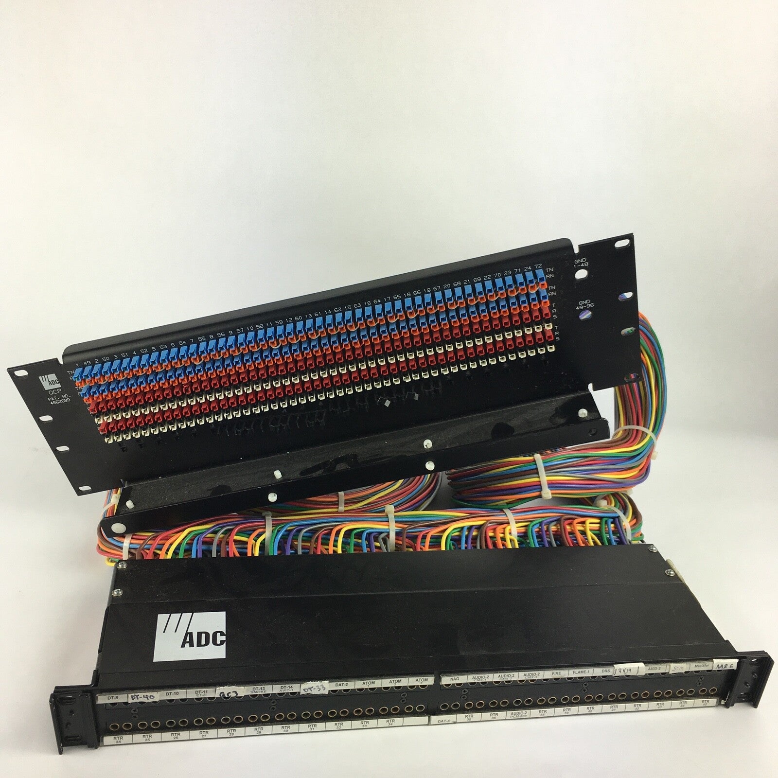ADC 96 Bantam TT patchbay connected  to ADC UP-96NMKII  PPC RACKMOUNT PATCHBAY
