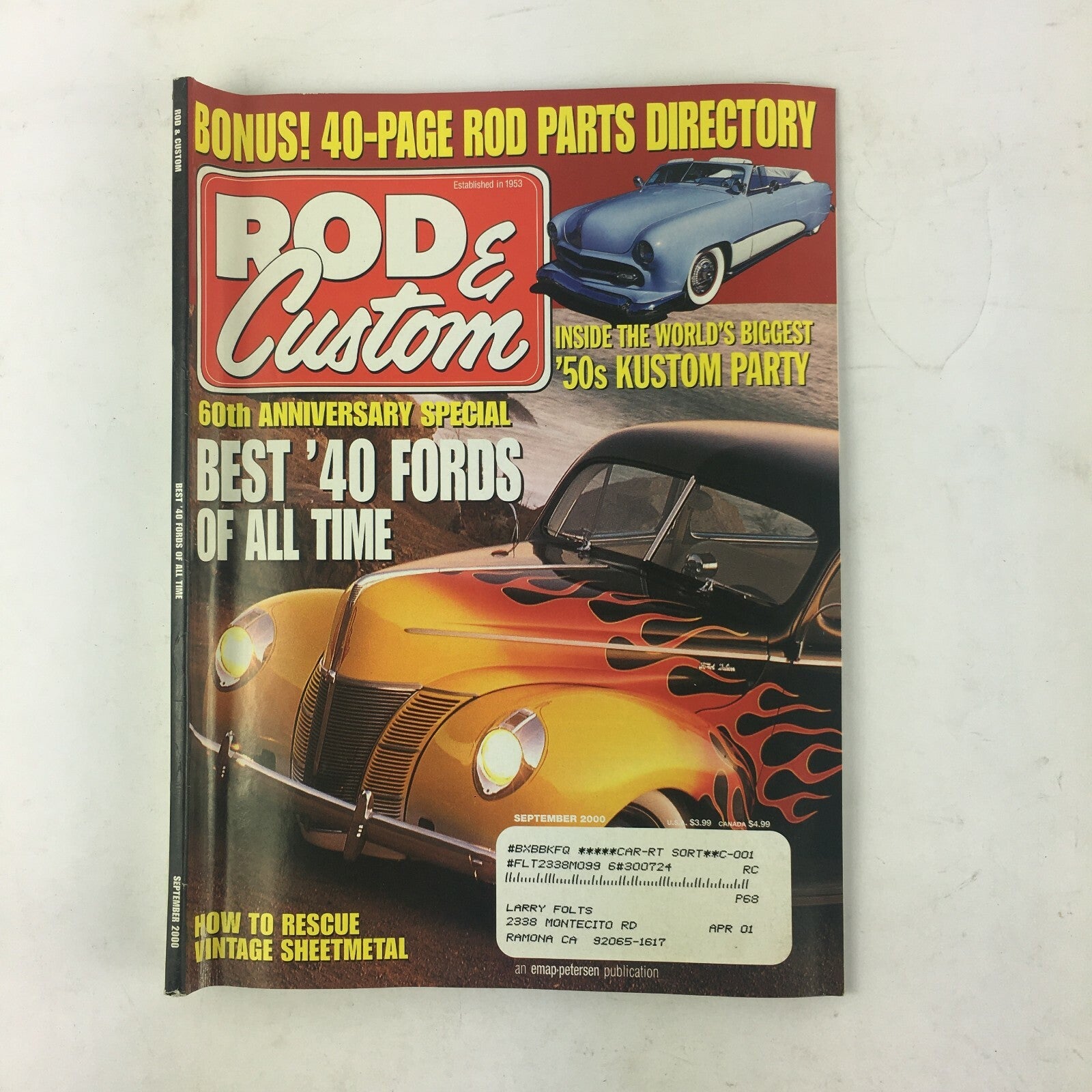 September 2000 Rod&Custom Magazine Best '40 Fords of All The Time 50's Kusto.. 