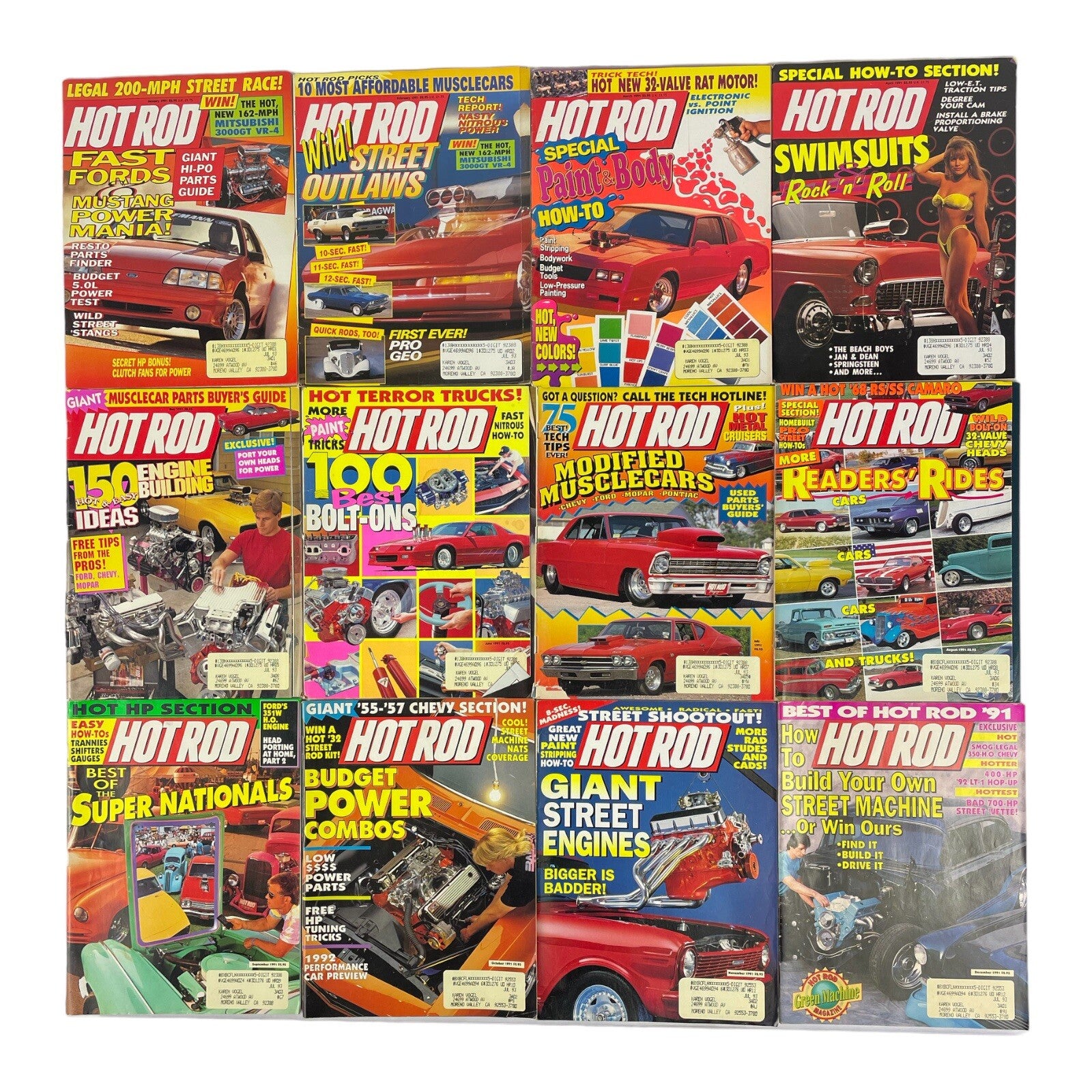 Lot of 12: VINTAGE HOT ROD MAGAZINES Complete Full Set 12 issues Jan to Dec 1991