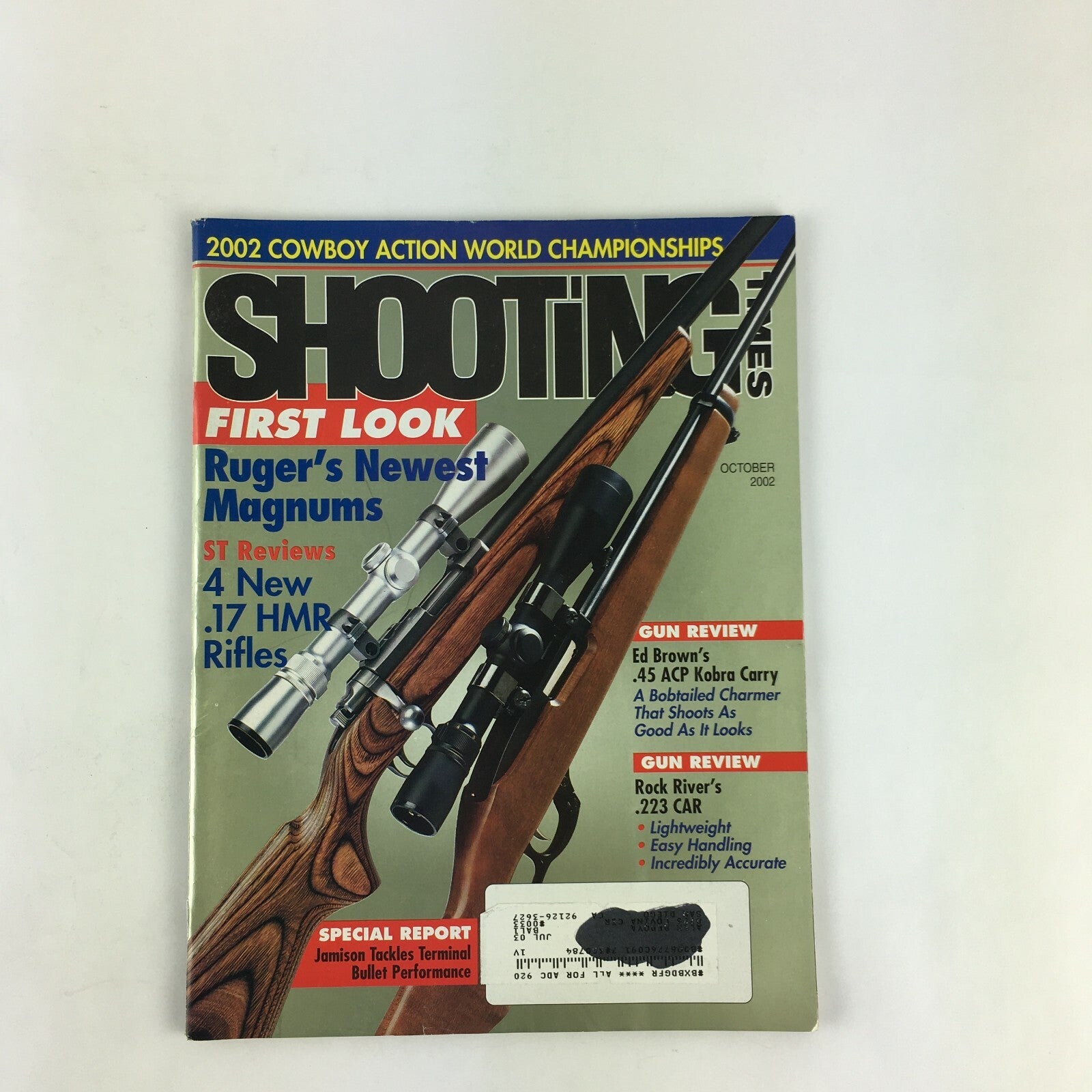 October 2002 Shooting Times Magazine 4 New .17 HMR Rifles .45 ACP Kobra Carry 