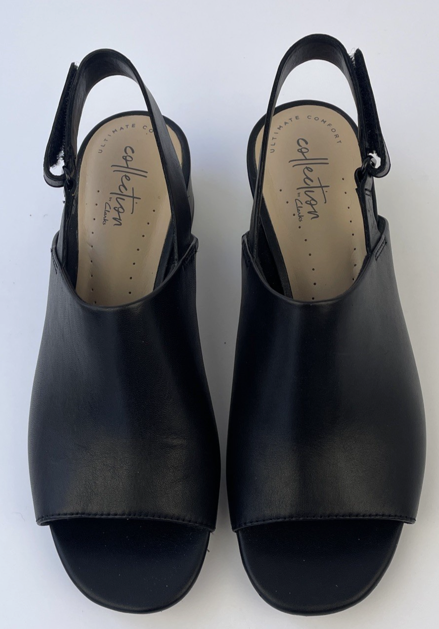 Women's Clarks Elisa Lyndsey Leather Open Toe Heeled Sandals Shoes Size 6 Black