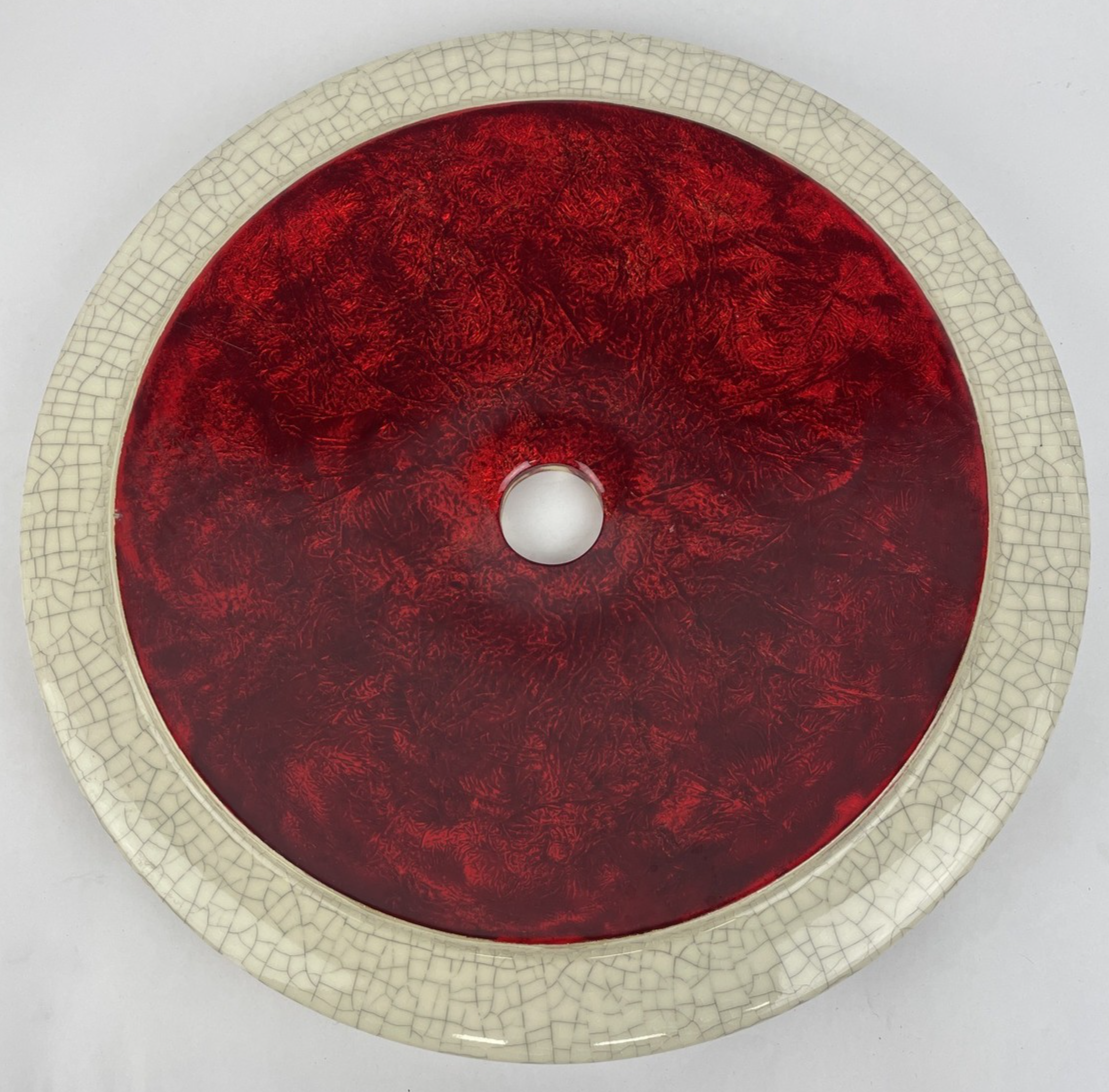 Round Designer Glass Vessel Sink Metallic Red Modern Decor Design OD 14.5"