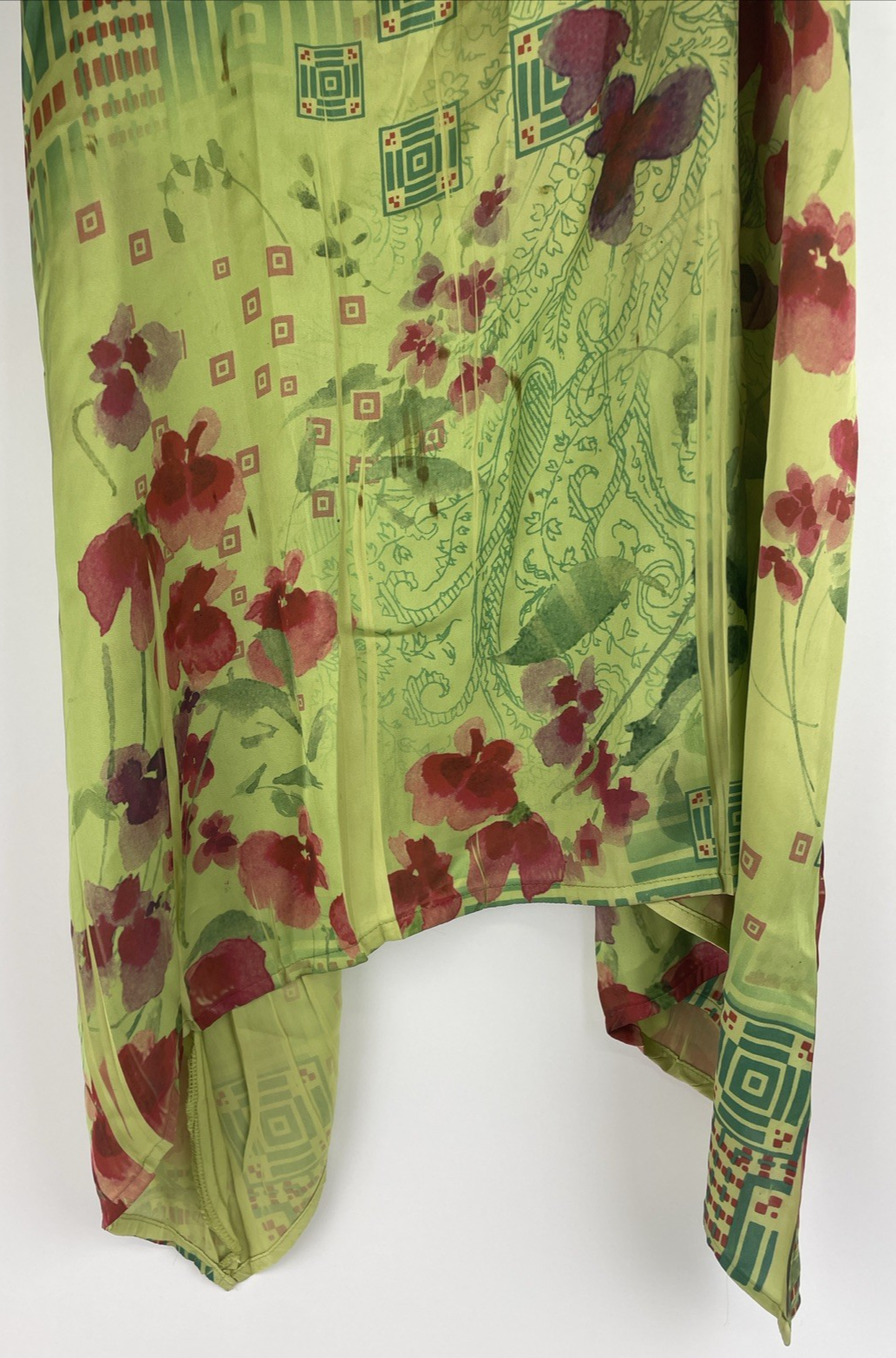 Lapis Green Floral High Low Silk Sleeveless Tunic Top Mini Dress Size M USA MADE