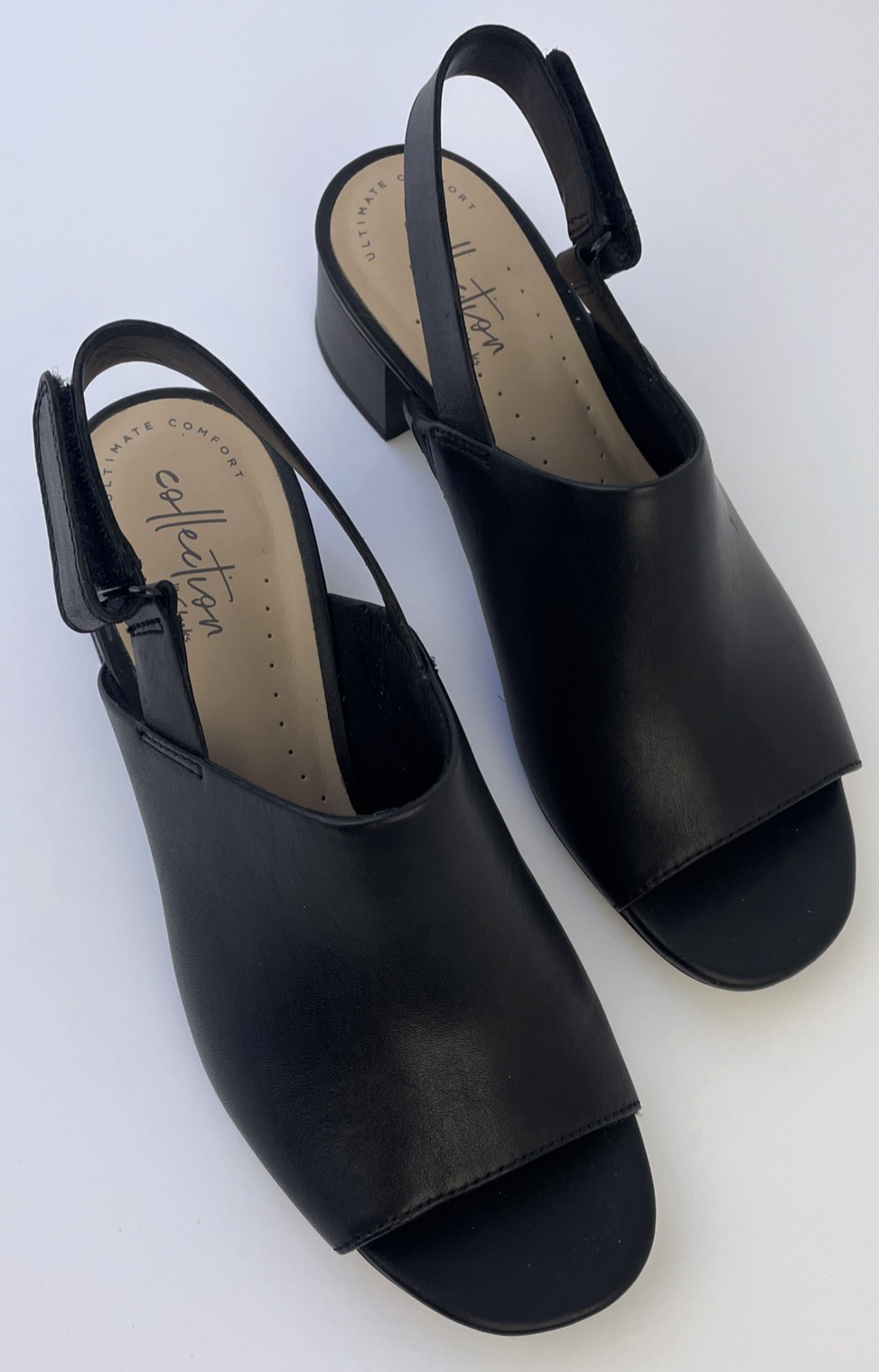 Women's Clarks Elisa Lyndsey Leather Open Toe Heeled Sandals Shoes Size 6 Black