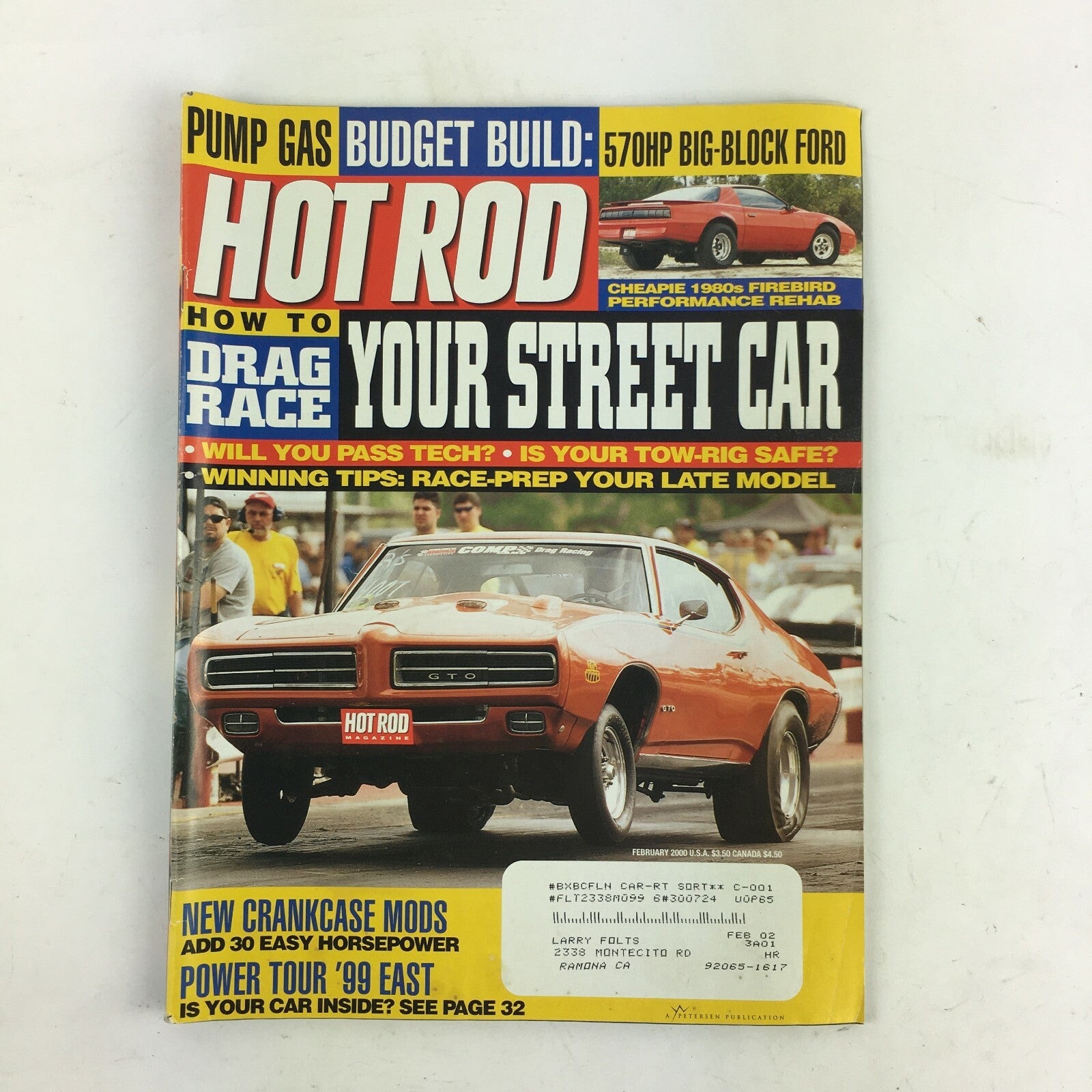 February 2000 Hot Rod Magazine Your Street Car Drag Race 570 Hp Big-Block Ford