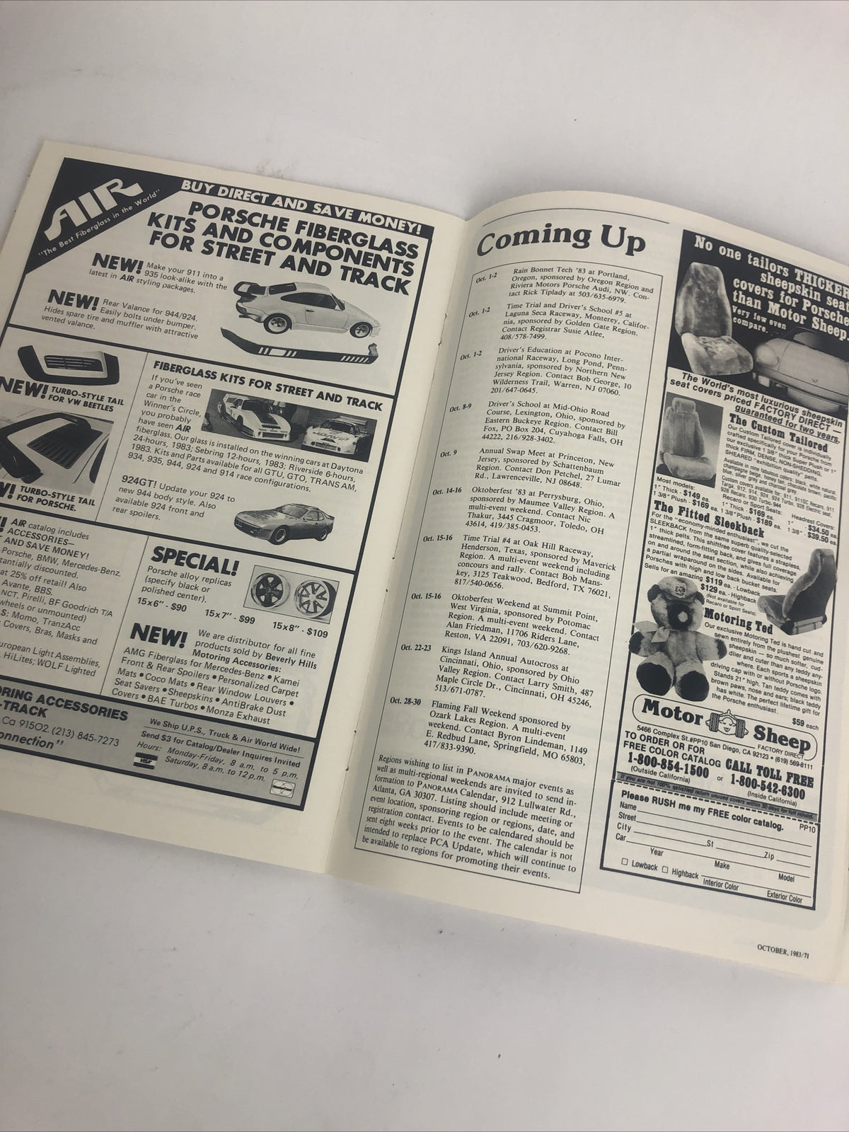 Vintage Porsche Club of America Panorama Magazine October 1983 VGC LOOK