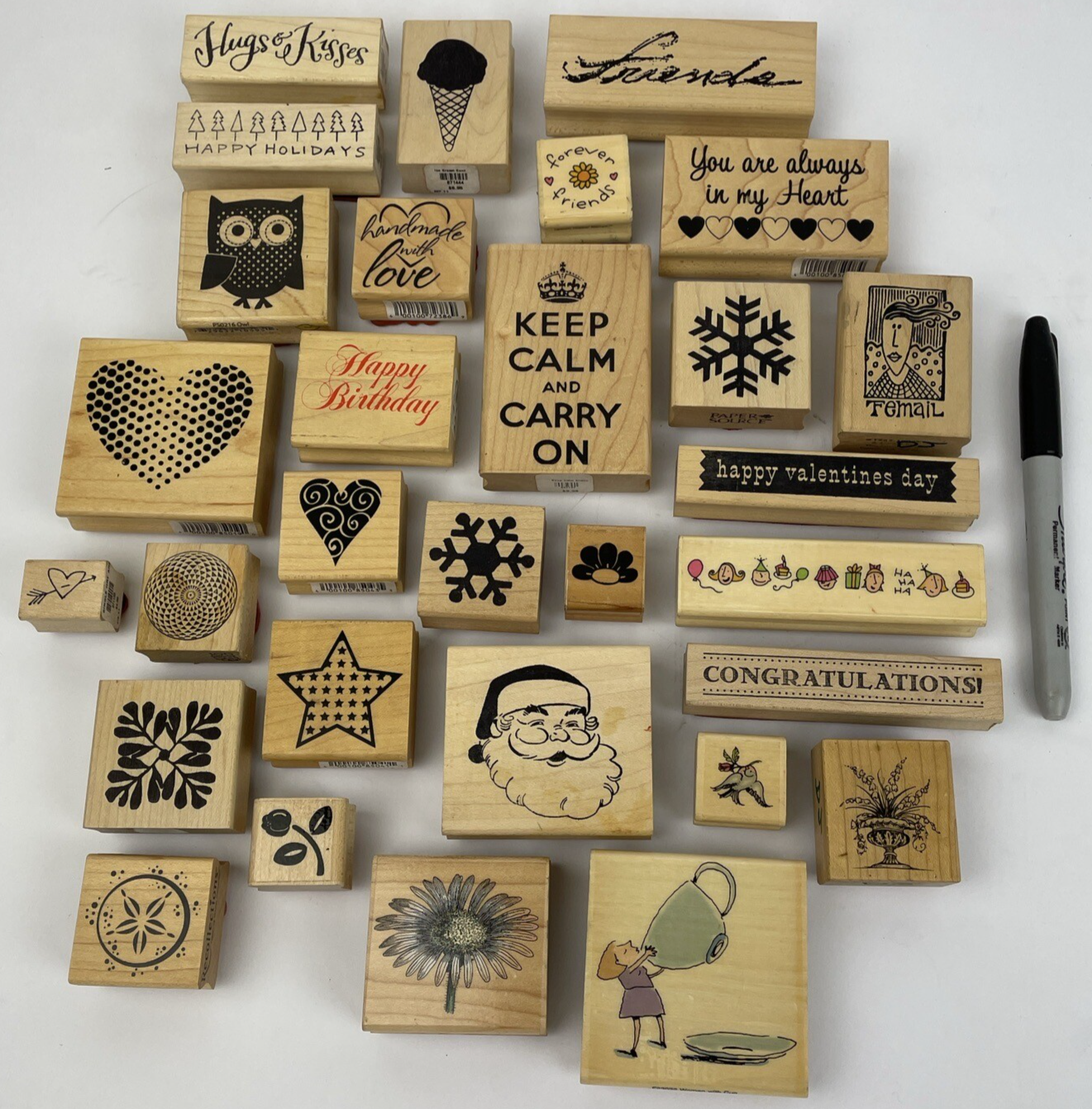Huge Rubber Stamp Lot 30 SANTA Flowers Coffee Words Scrapbook Paper New Used