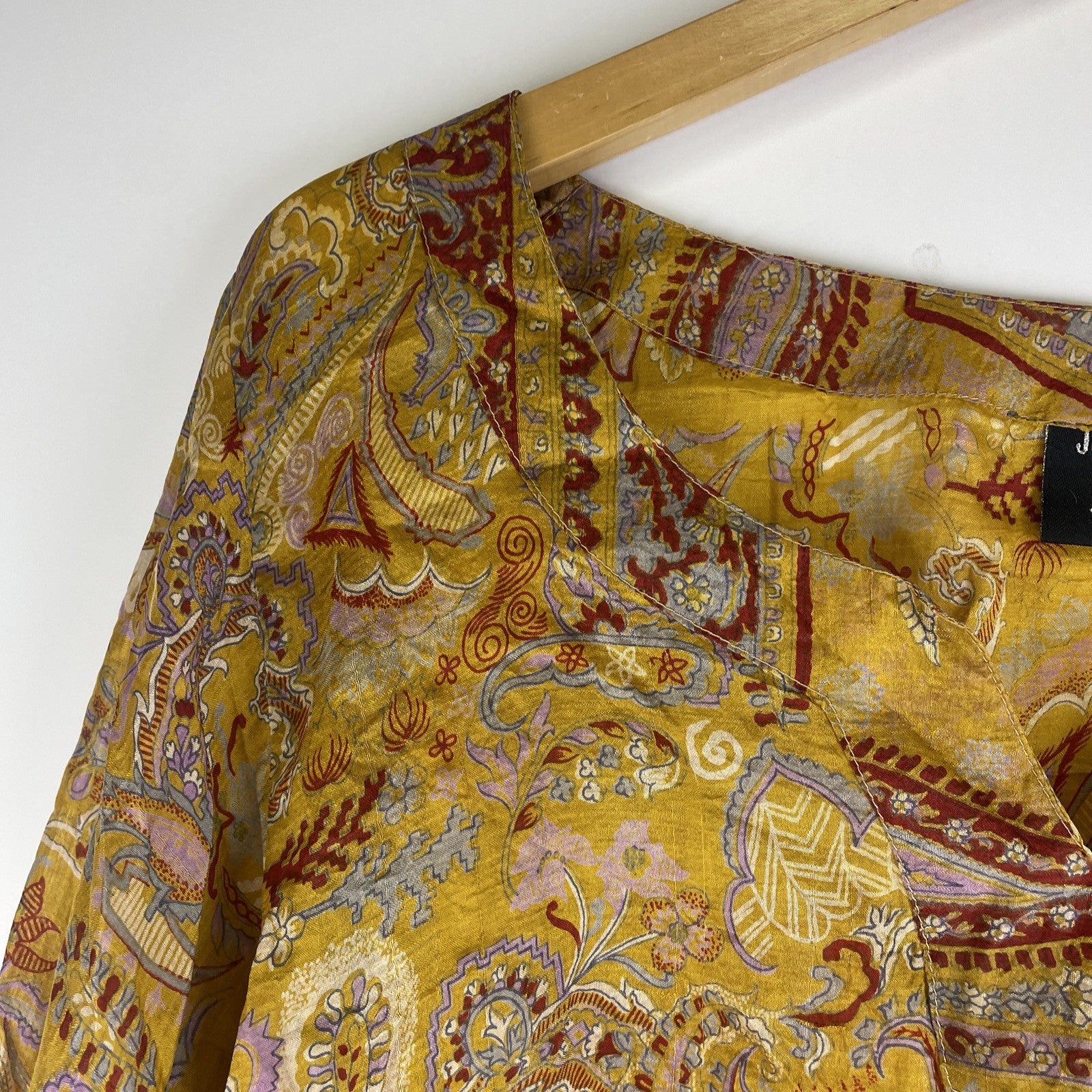 Jeazebel MULTI COLOR Indian  SILK PRINT  KAFTAN Short Sheer DRESS Sz Small