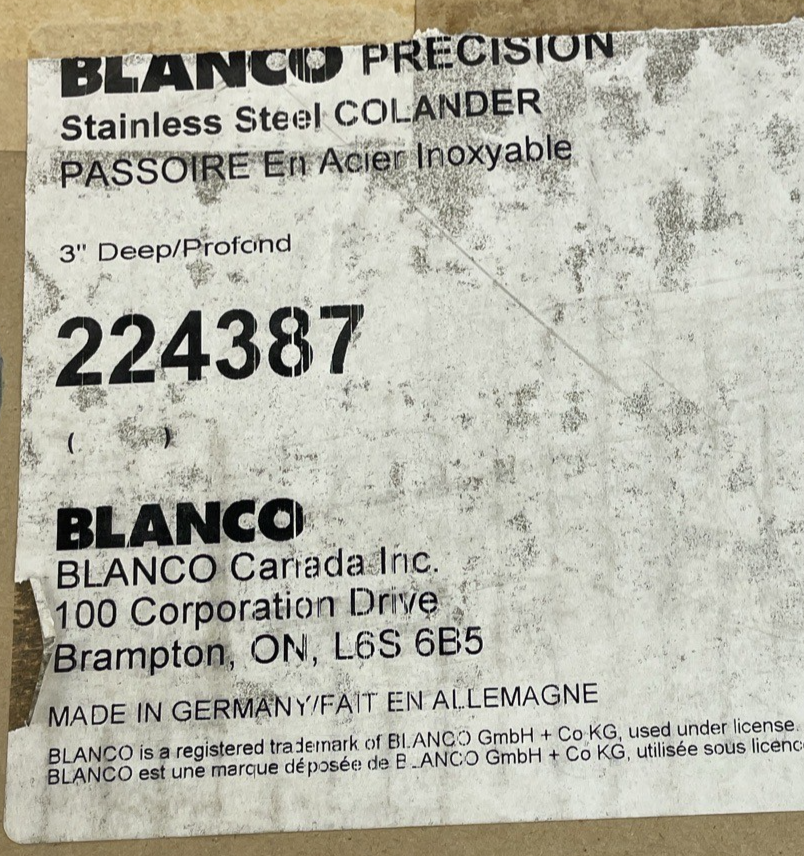 OEM BLANCO Model # 224387 Precision/ Quatrus Colander in Stainless Steel