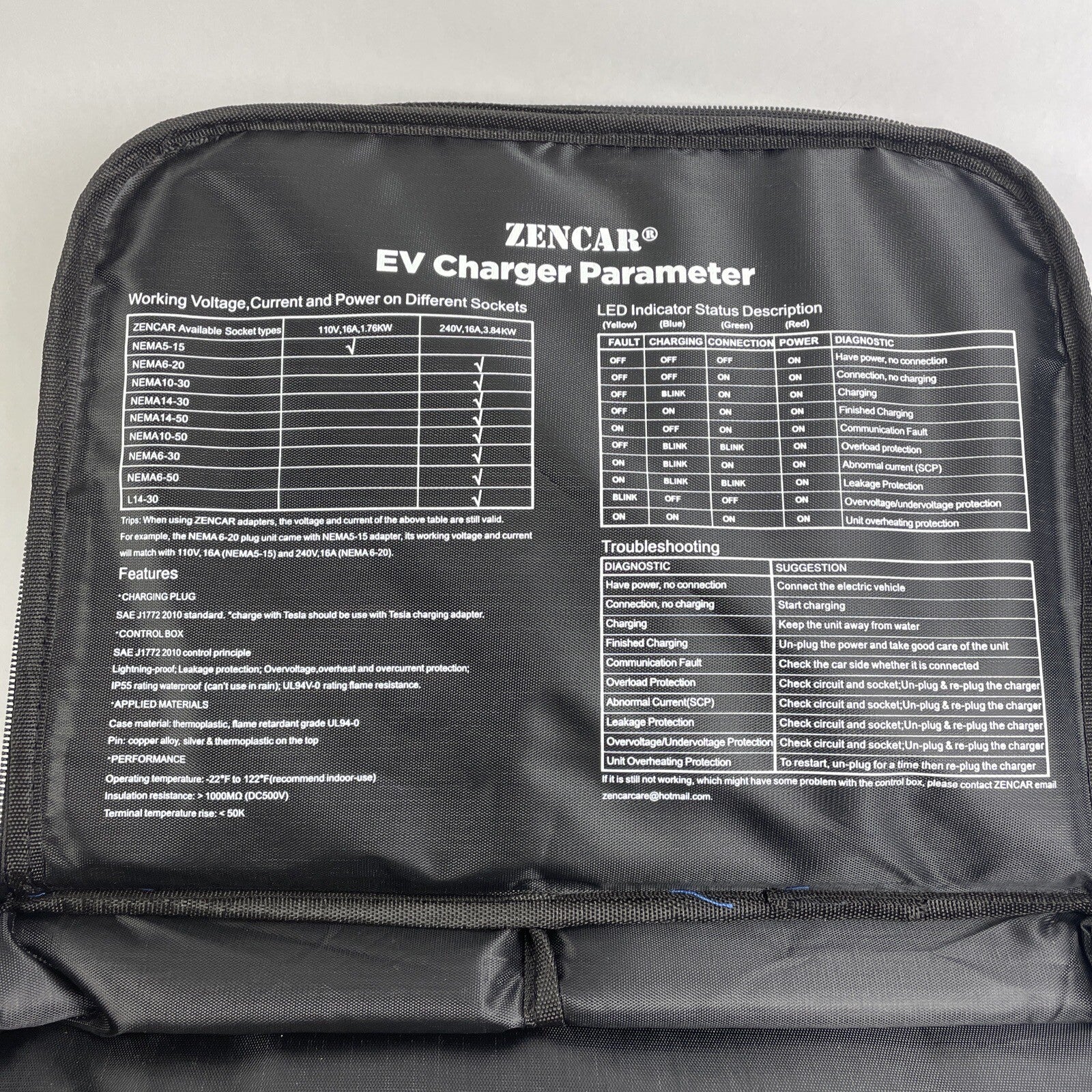 NOS ZenCar Level 2 EV Charger 240V NEMA 15-30 Plug for Ford Fusion with Case