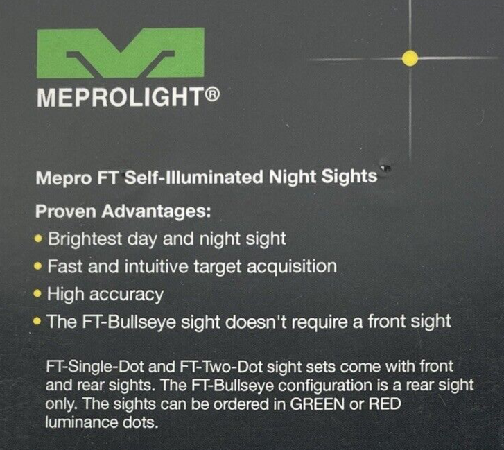 Meprolight FT Bullseye fixed rear sight with green aiming point and black frame brand new