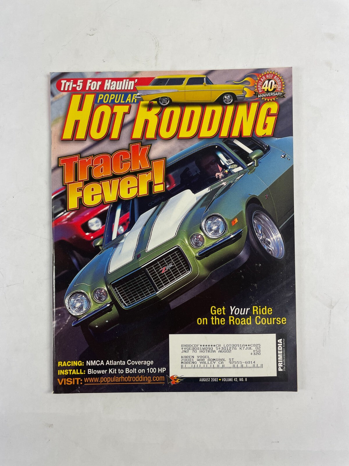 August 2002 Hot Rodding Magazine Track Fever Tri 5 For Haulin NMCA Blower Kit