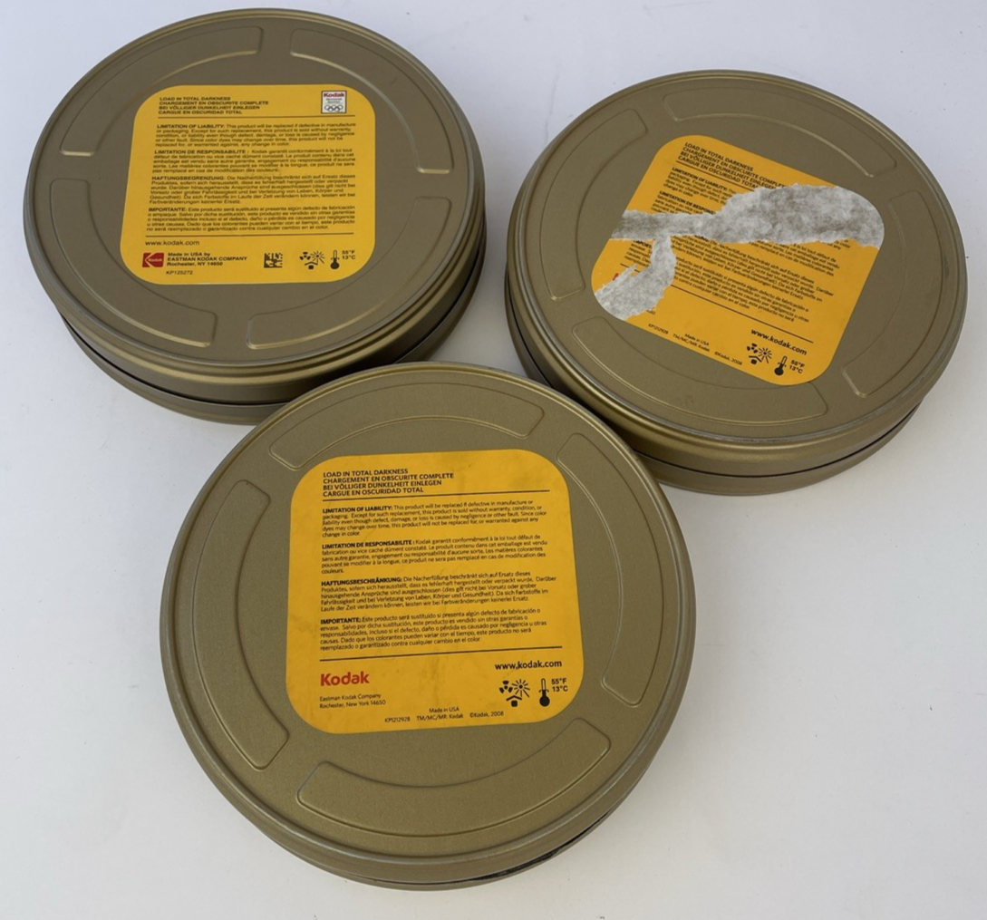 Lot of 3 x Eastman Kodak Vision 400ft•122m 35mm Film Canisters - CANISTERS ONLY