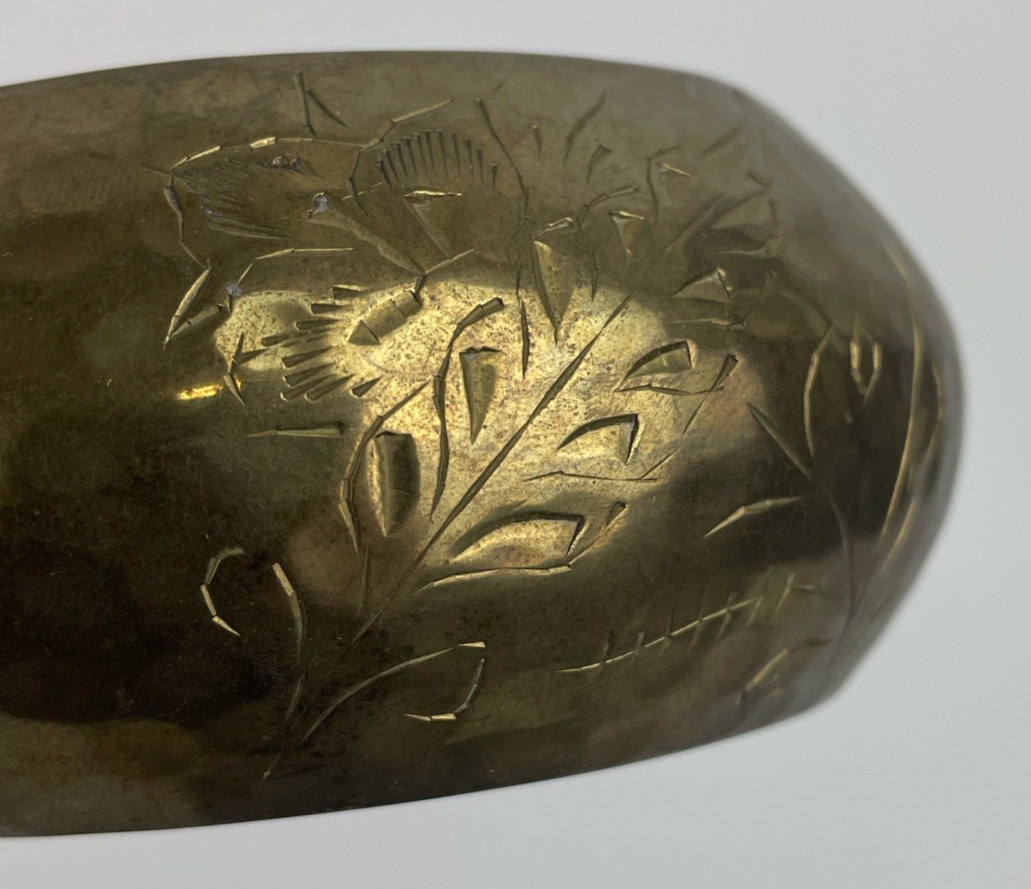 Floral Etched Brass Wide Chunky Large Hammered Bohemian Women’s Bangle Bracelet