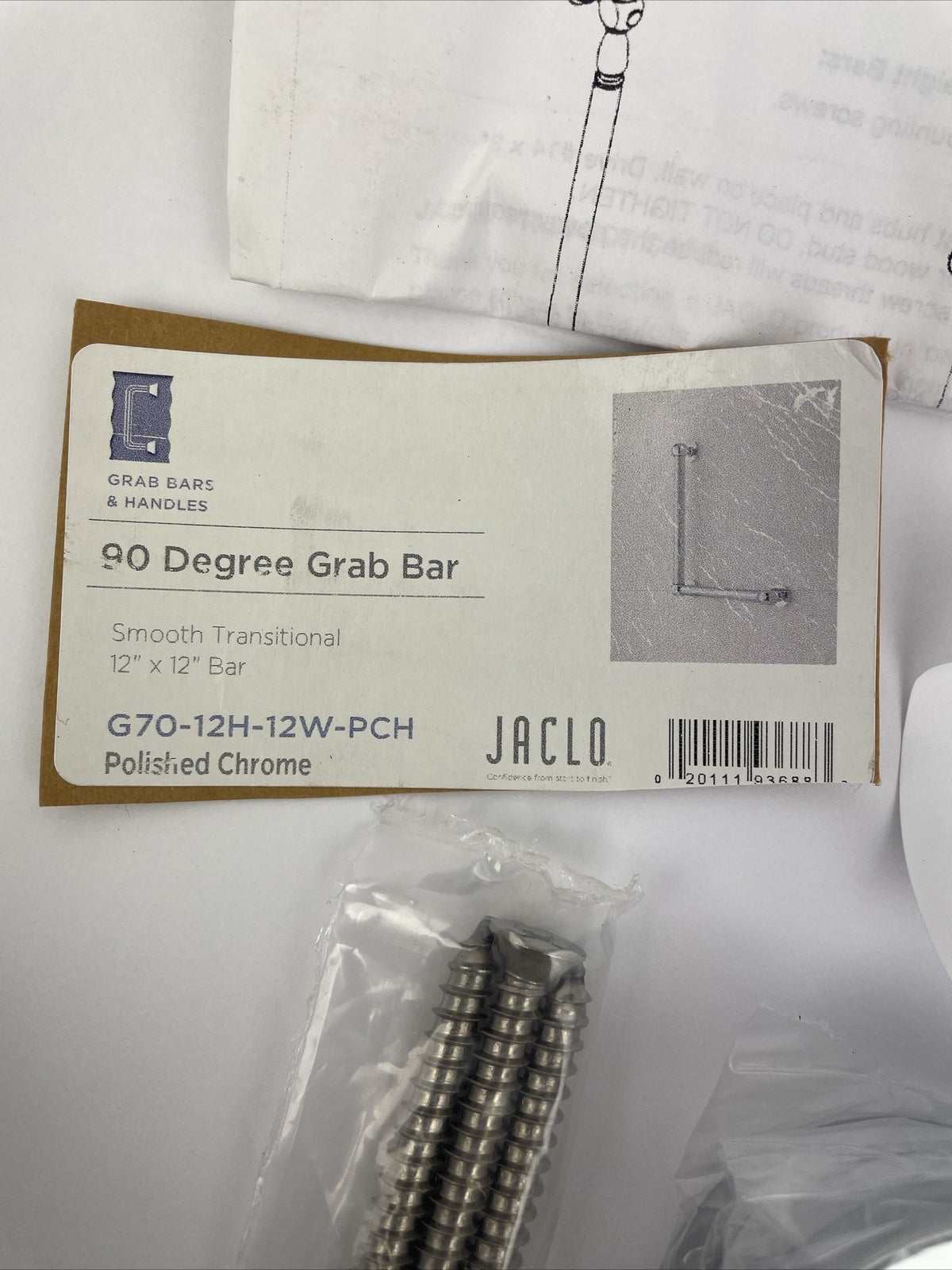 Jalco G70-12H-12W-PCH polished chrome 90 degree grab bar