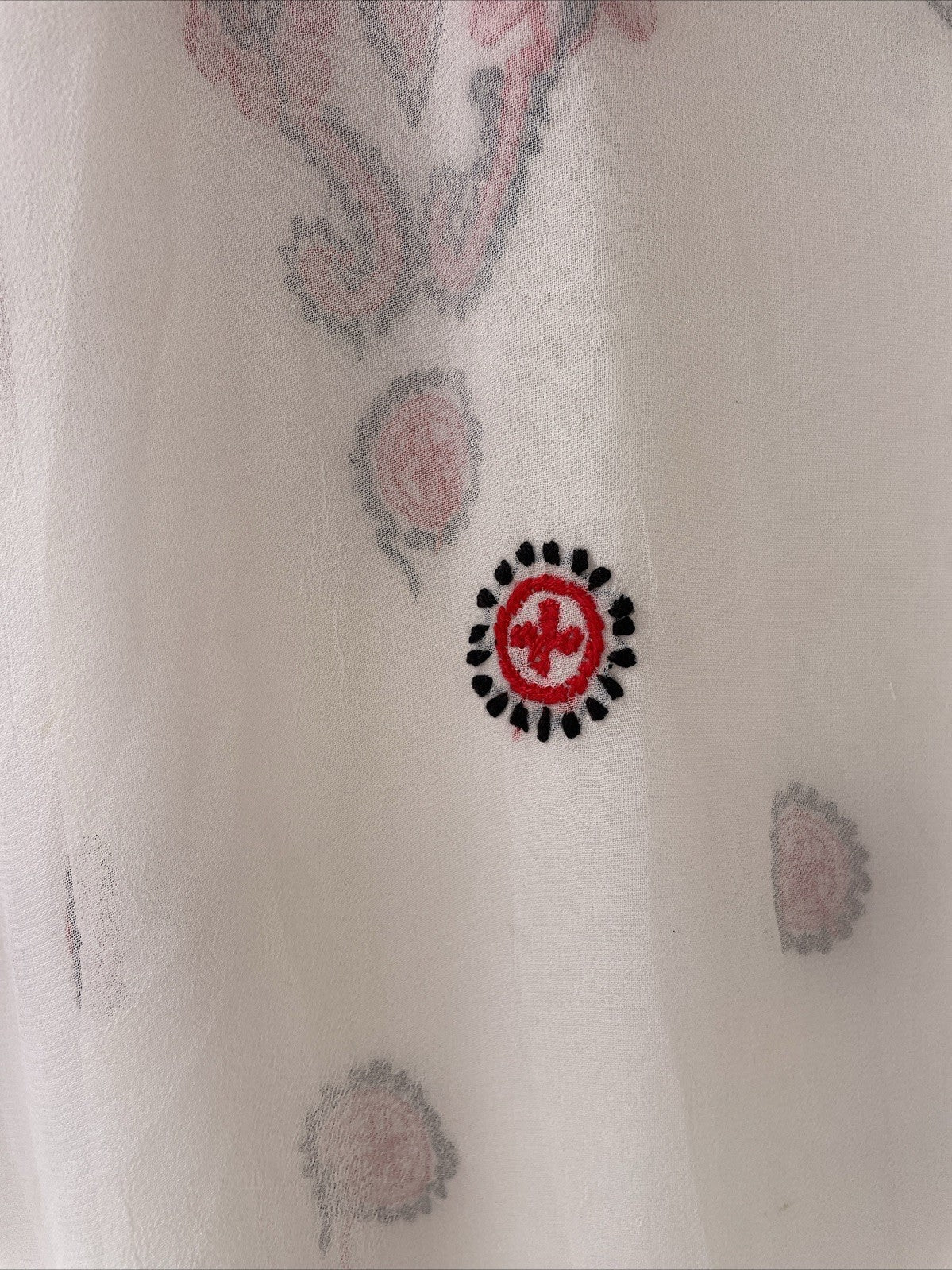 CoHabitat Linen Hand Embroidered Sheer Floral Button Front Tunic Top Size S / M