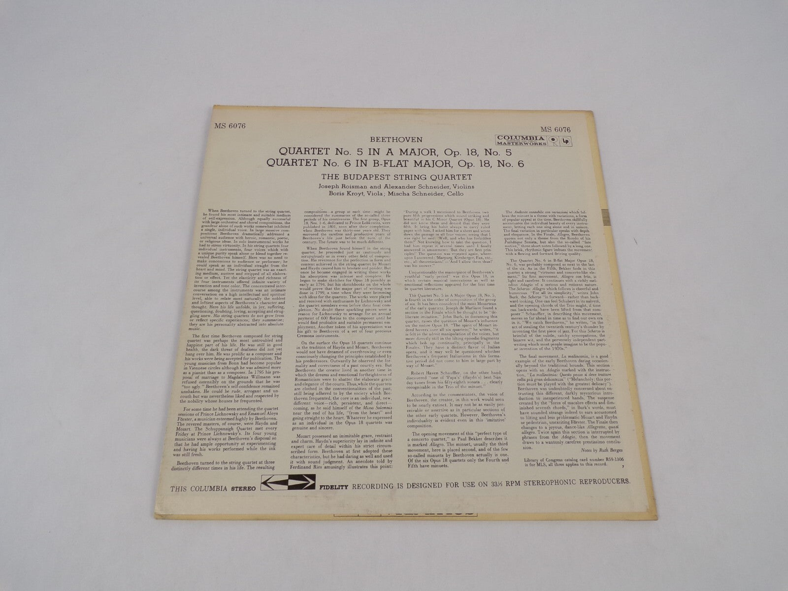Beethoven The Budapest String Quartet Allegro Con Brio Scherzo Vinyl Record