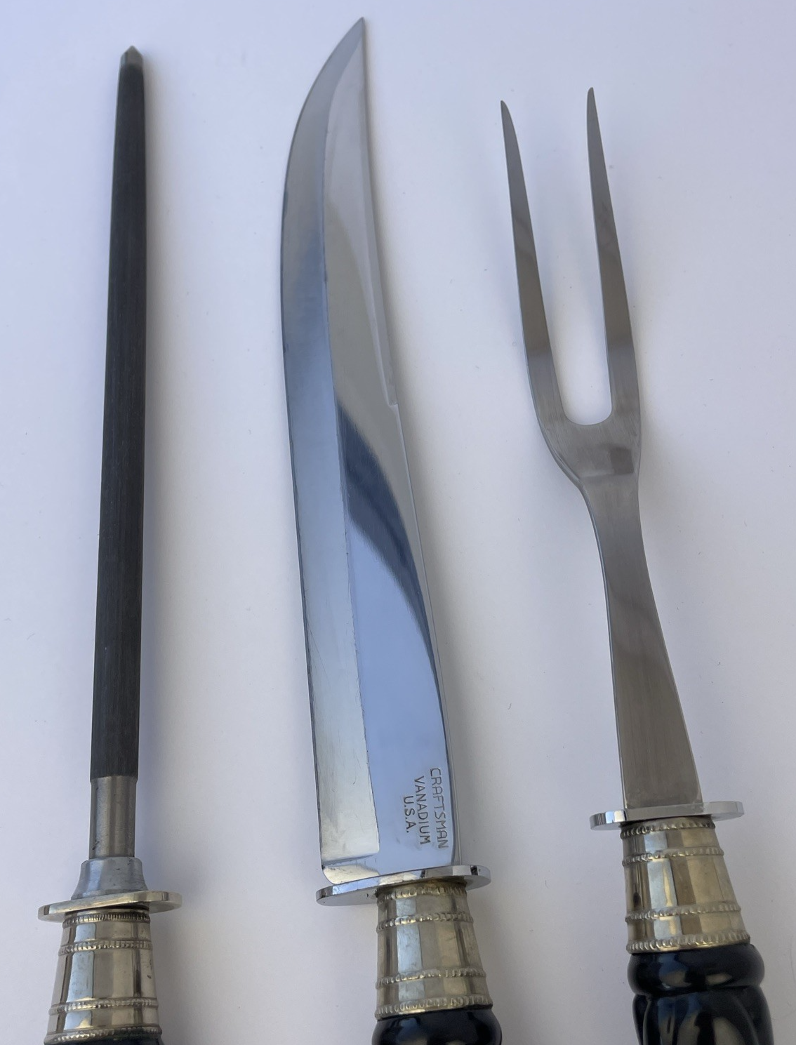 CRAFTSMAN CARVING SET HOLLOW GROUND CUTLERY ONYX Black Handle VINTAGE SET IN BOX