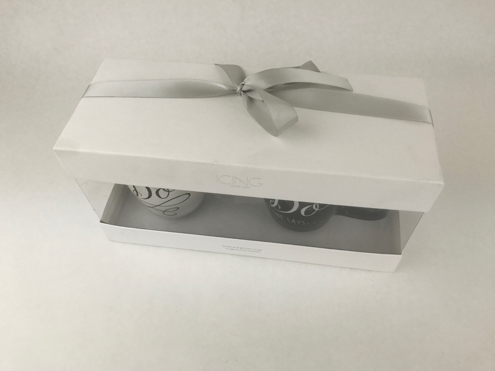 SET of 2  Porcelain Coffee Tee Mugs THE BRIDE THE GROOM + Gift Box FUNNY GIFT