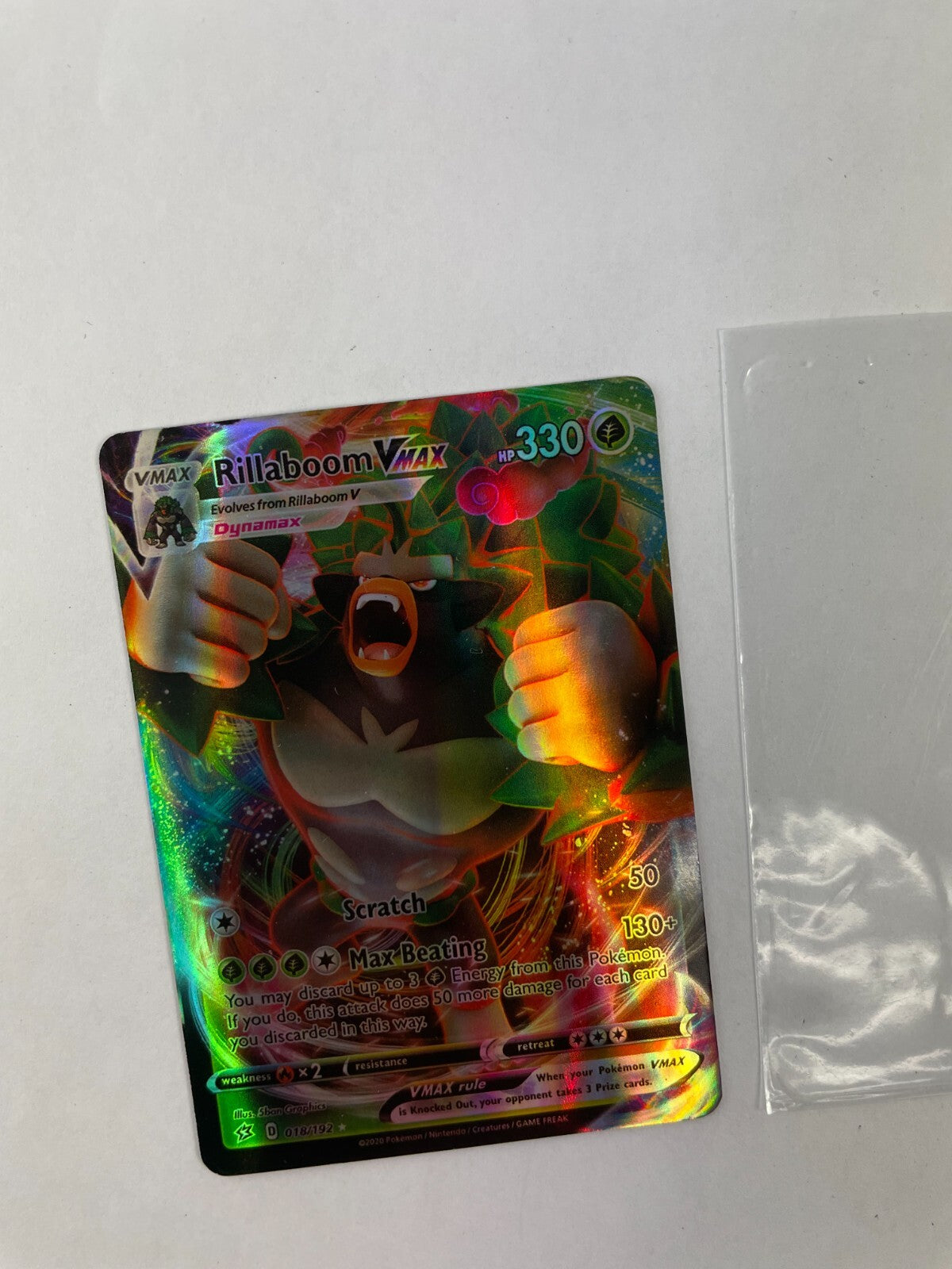 Pokemon Rillaboom Vmax HP 330 Scratch 50 Max Beating 130+ 018/192