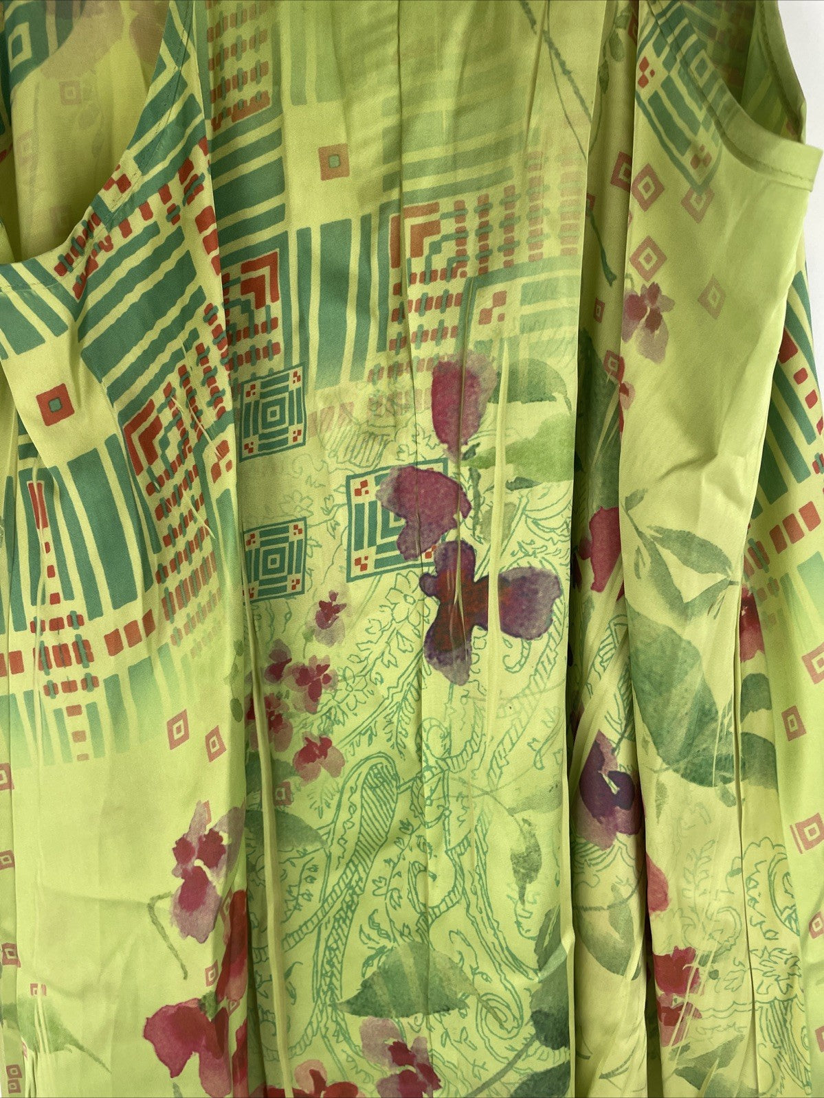Lapis Green Floral High Low Silk Sleeveless Tunic Top Mini Dress Size M USA MADE