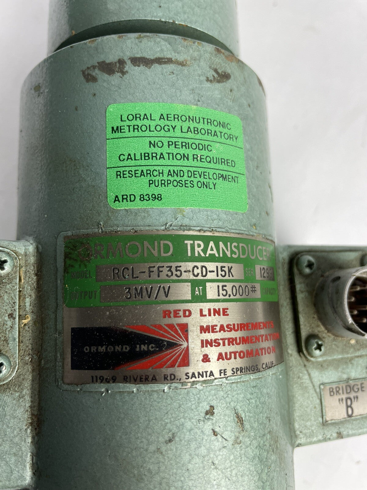 Ormond RCL-FF35-CD-15K Load Cell Transducer 100lb 3mv/v - 30 Day Wty