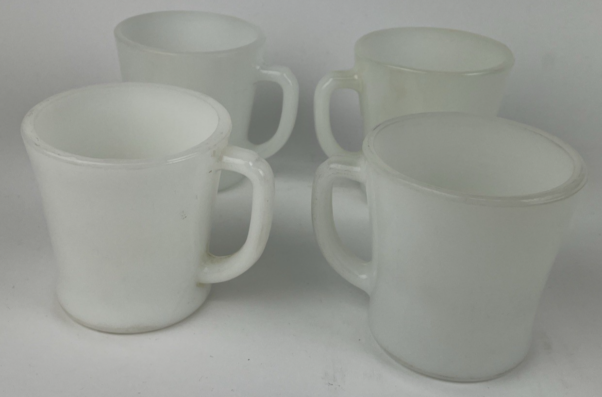 Lot of 4 Vintage White Anchor Hawking Fire King Milk Glass Coffee Cup D Handle