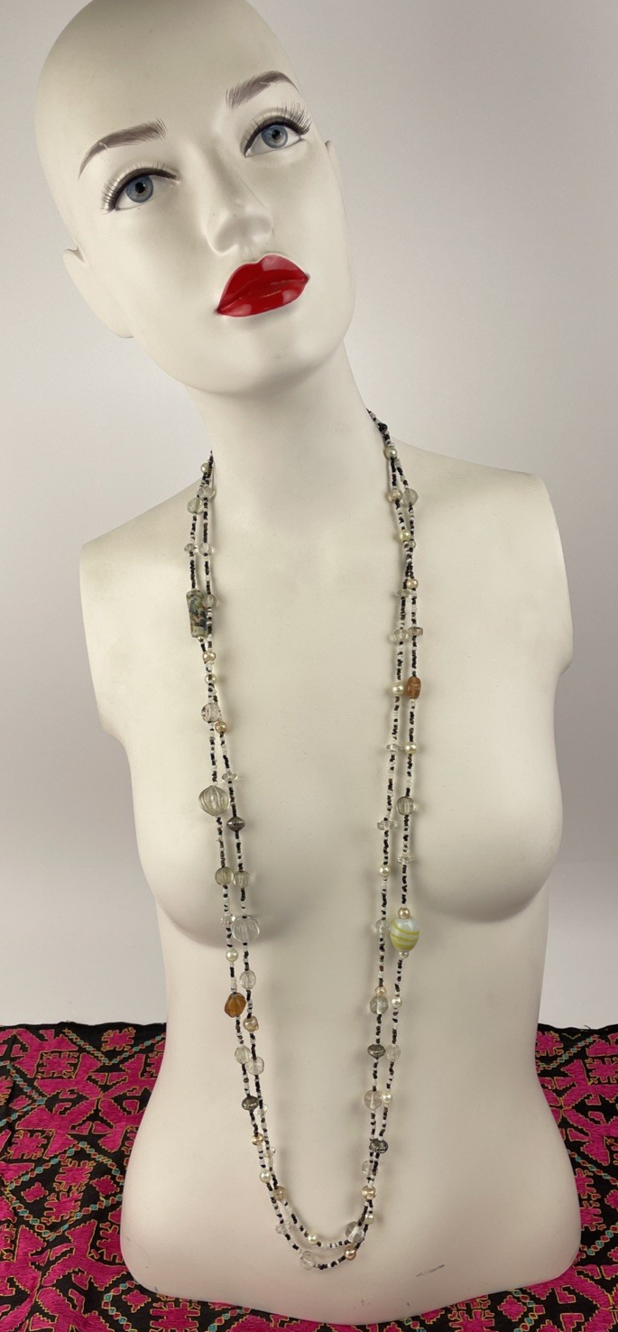 Vintage Colorful 2 Stranded Beaded Necklace with Multi Colored Rondelle Beads