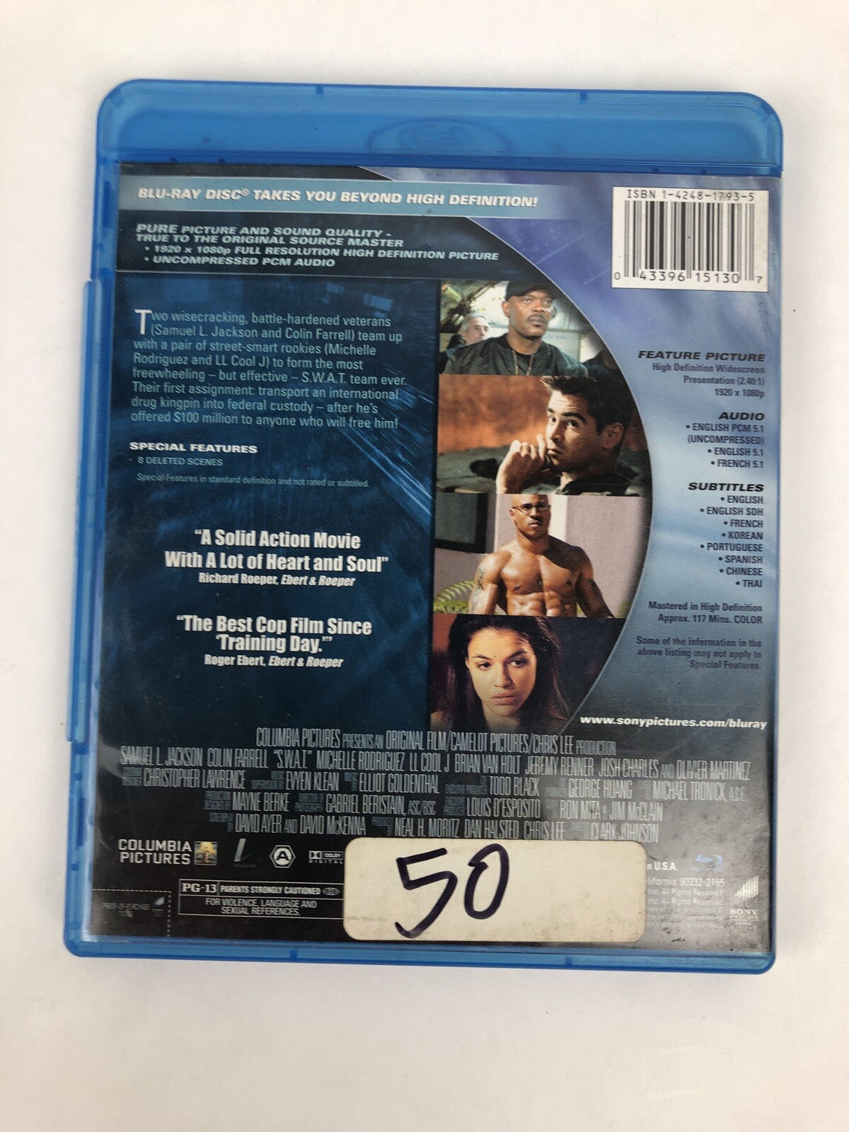 S.W.A.T. Blu Ray Disc Samuel L Jackson , Colin Farrell , Ll Cool J - Mint Disc
