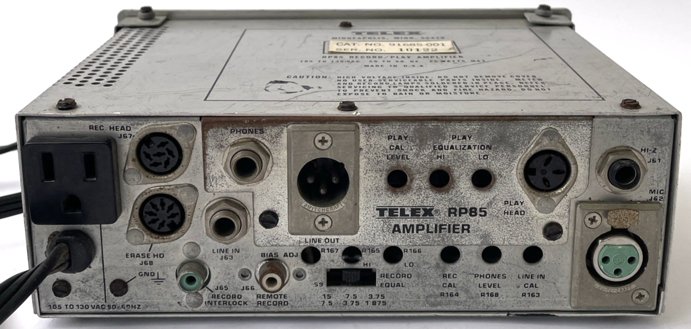 TELEX RP-85 Record / Play Amplifier  105/130 VAC 50 - 60 Hz Made in the U.S.A.