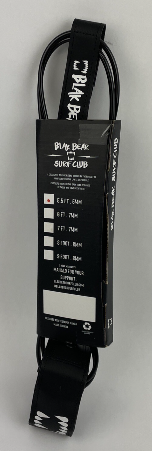 Black Bear Surf Club 5.5 foot 5mm high performance surfboard leash with round cord new