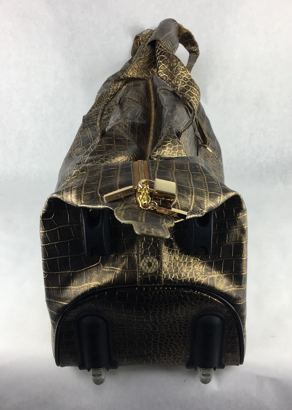 The Find - Gold Faux Leather Crocodile Embossed Travel Bag Wheels Handbag